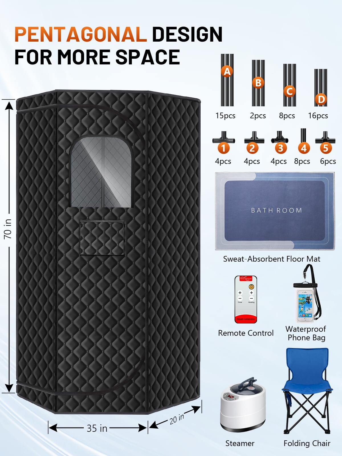 Portable Sauna Box for Home, Personal SPA Steam Sauna with 10 Min Fast Heating & 9 Levels Heat, Warm Sauna Tent with 3L/1500W Steamer, Folding Chair, Remote Control for Body Relaxation