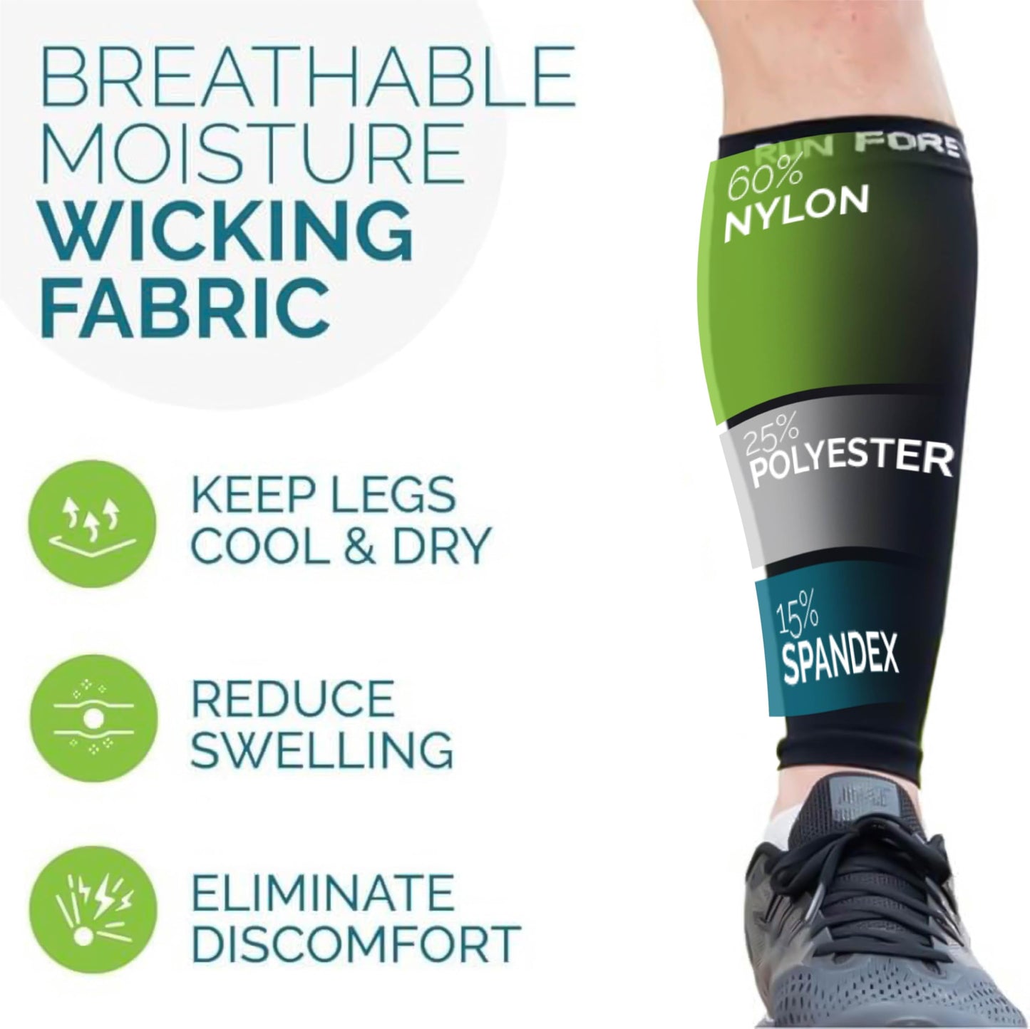 Run Forever Calf Compression Sleeves for Men and Women - Footless Compression Socks for Runners, Shin Splints, Varicose Vein & Calf Pain Relief - Leg Brace for Running, Cycling, Travel - 2XL, Black