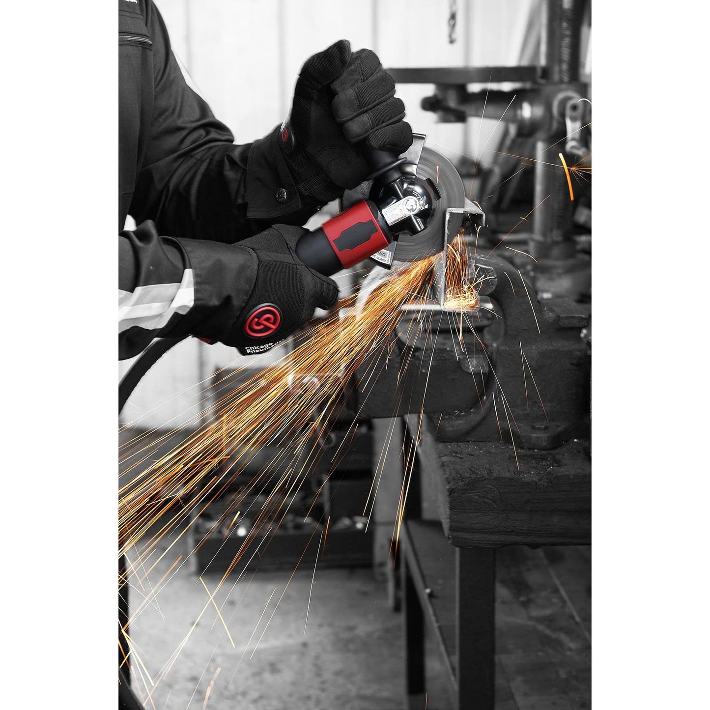 Chicago Pneumatic CP7550-B - Air Grinder Tool, Welder, Woodworking, Automotive Car Detailing, Stainless Steel Polisher, Heavy Duty, Right Angle Grinder, 5 Inch (125 mm), 1.13 HP / 840 W - 12000RPM,Red