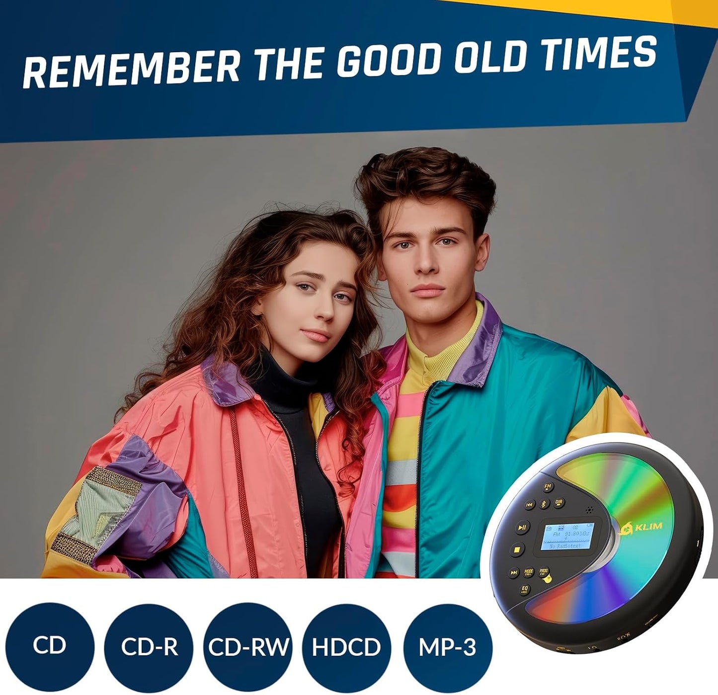 KLIM MP3 Discover with Headphones - Portable CD Player with Long-Lasting Battery - New - Radio FM - Compatible CD