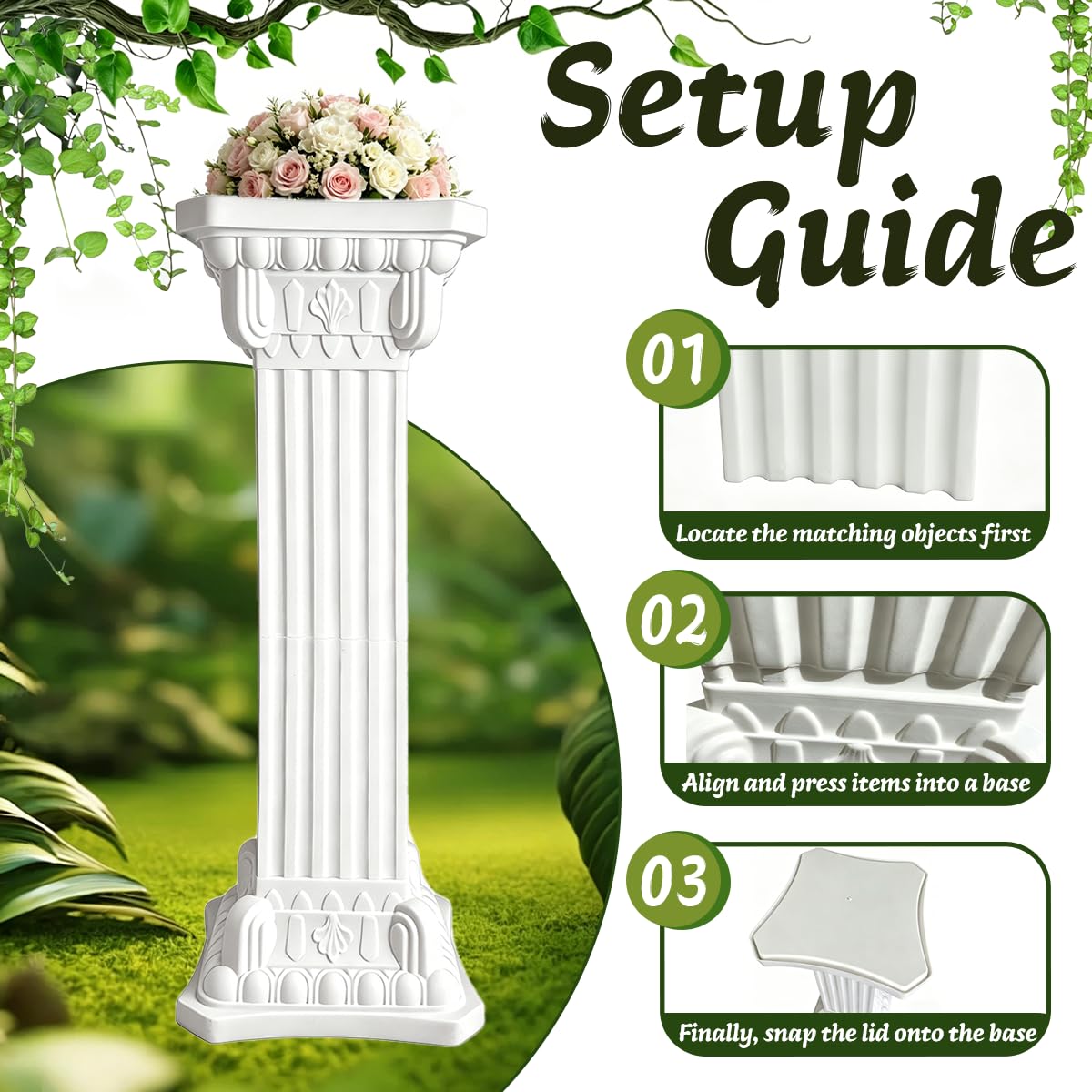 MXOYOXM 2 Pcs Vintage Wedding Roman Pillars,35.43 Inch High Plastic Wedding Columns and Pillars,White Pillar Stand for Ceremonies,Events,Banquets,Flower and Plant Display(Square)