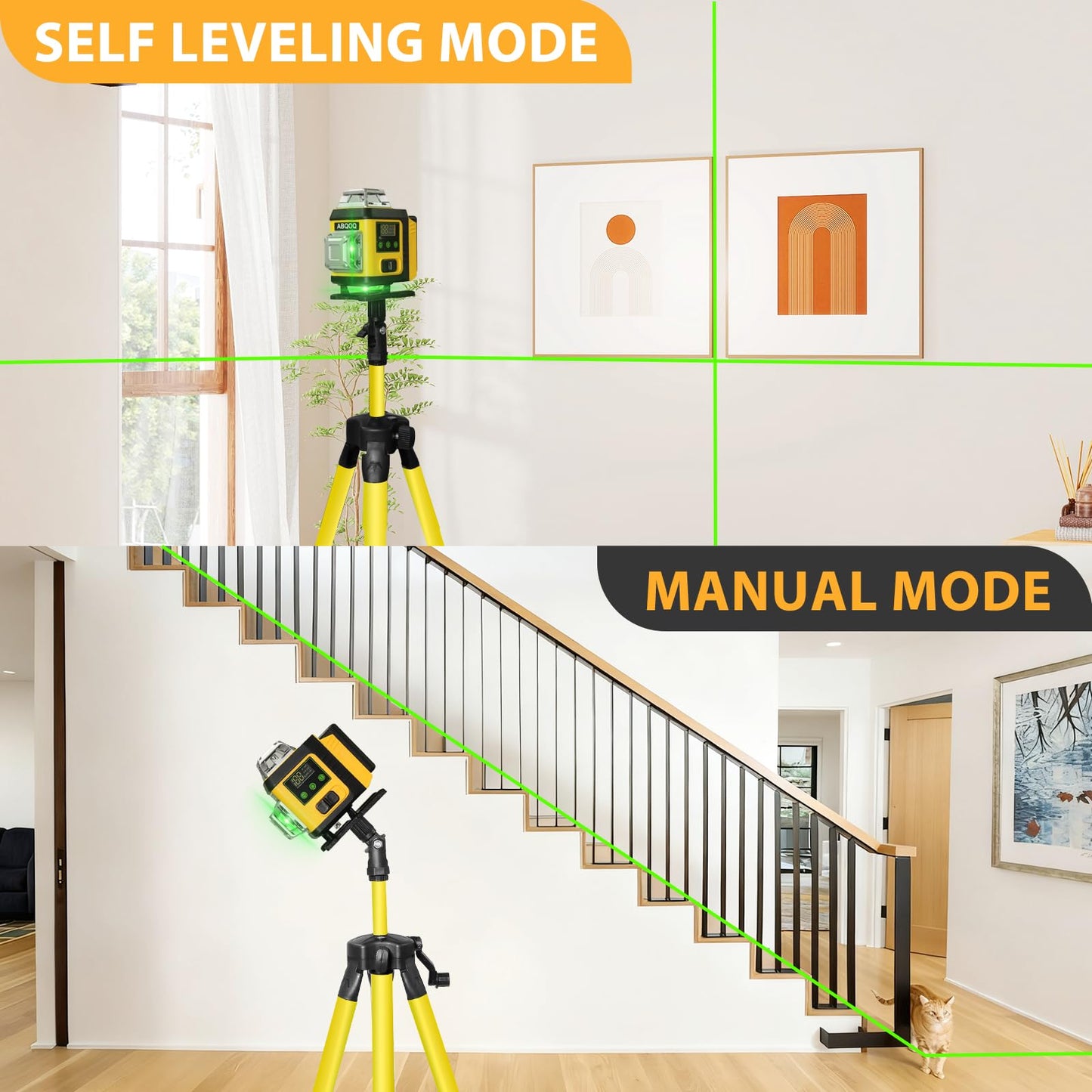 Laser Level - Laser Level 360 Self Leveling with Tripod, 4 x 360 Lazer Leveler Tool Green Line Laser for Ground Leveling, 16 Line Laser Level for Picture Hanging, Measuring, Construction