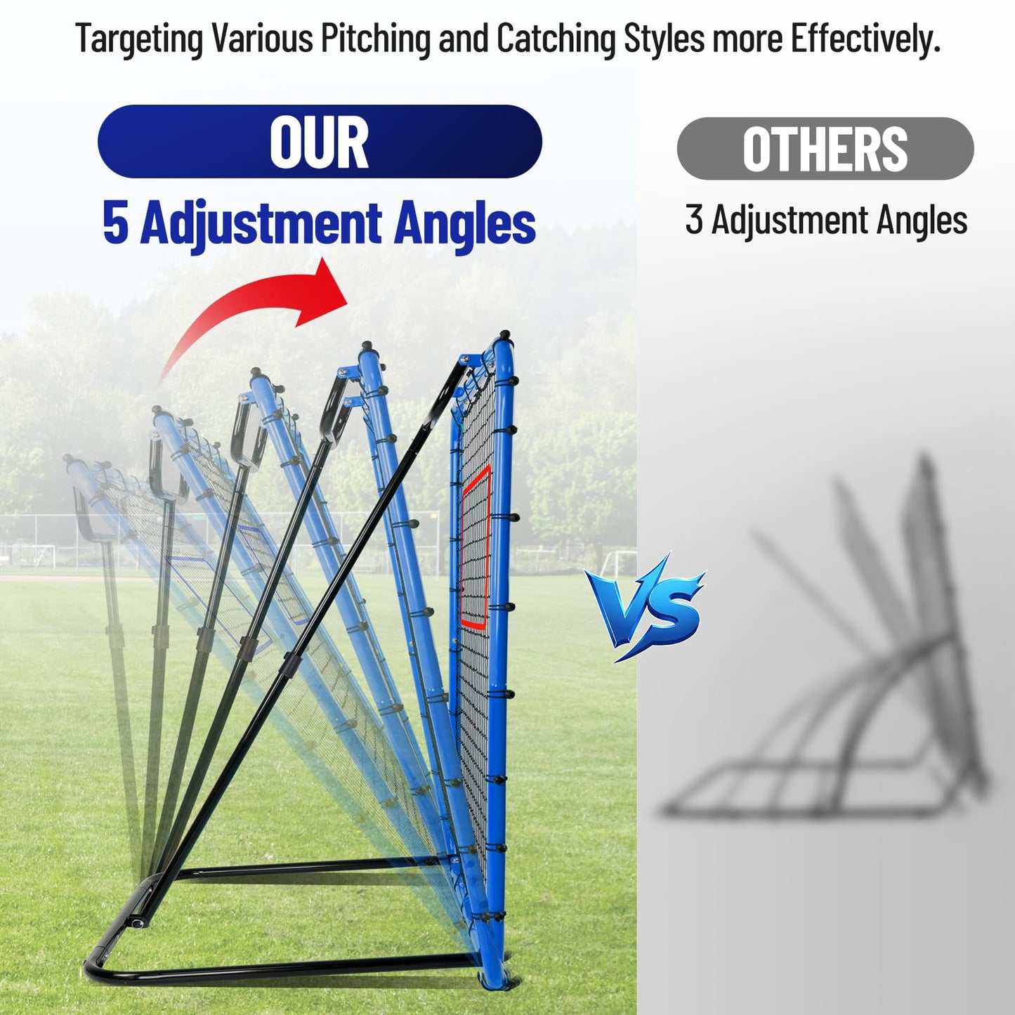 SPOYNAL Baseball Rebounder Net 4 x 4.5 FT Baseball Training Equipment Base Ball Bounce Back Net with 5 Return Angles Softball Pitching Net Fly Ball Line Drive Ground Ball Training Net for Fielding