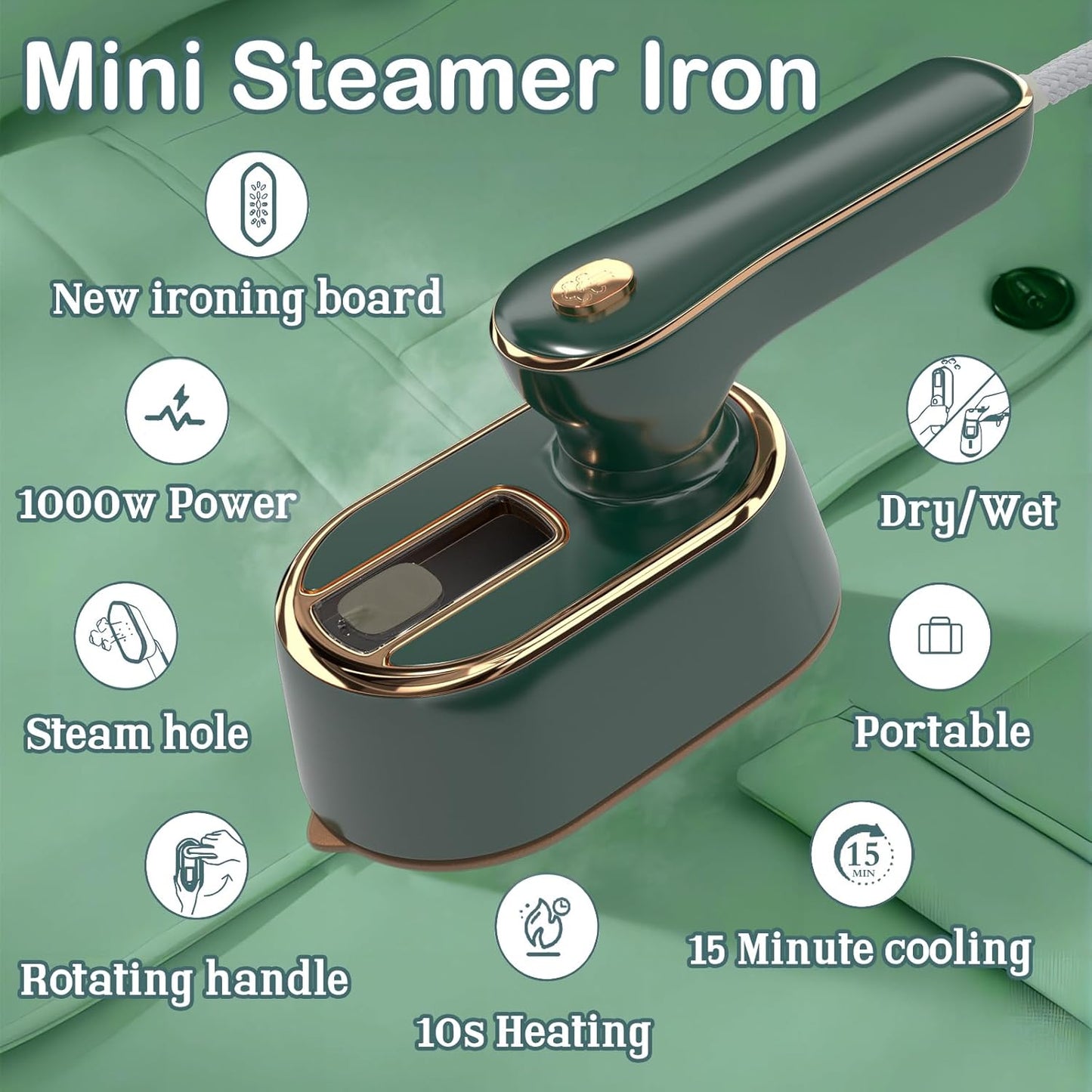 Skiennix Travel Steamer - Mini Portable Iron for Clothes | Ideal for College Dorms & Home Essentials (Green)