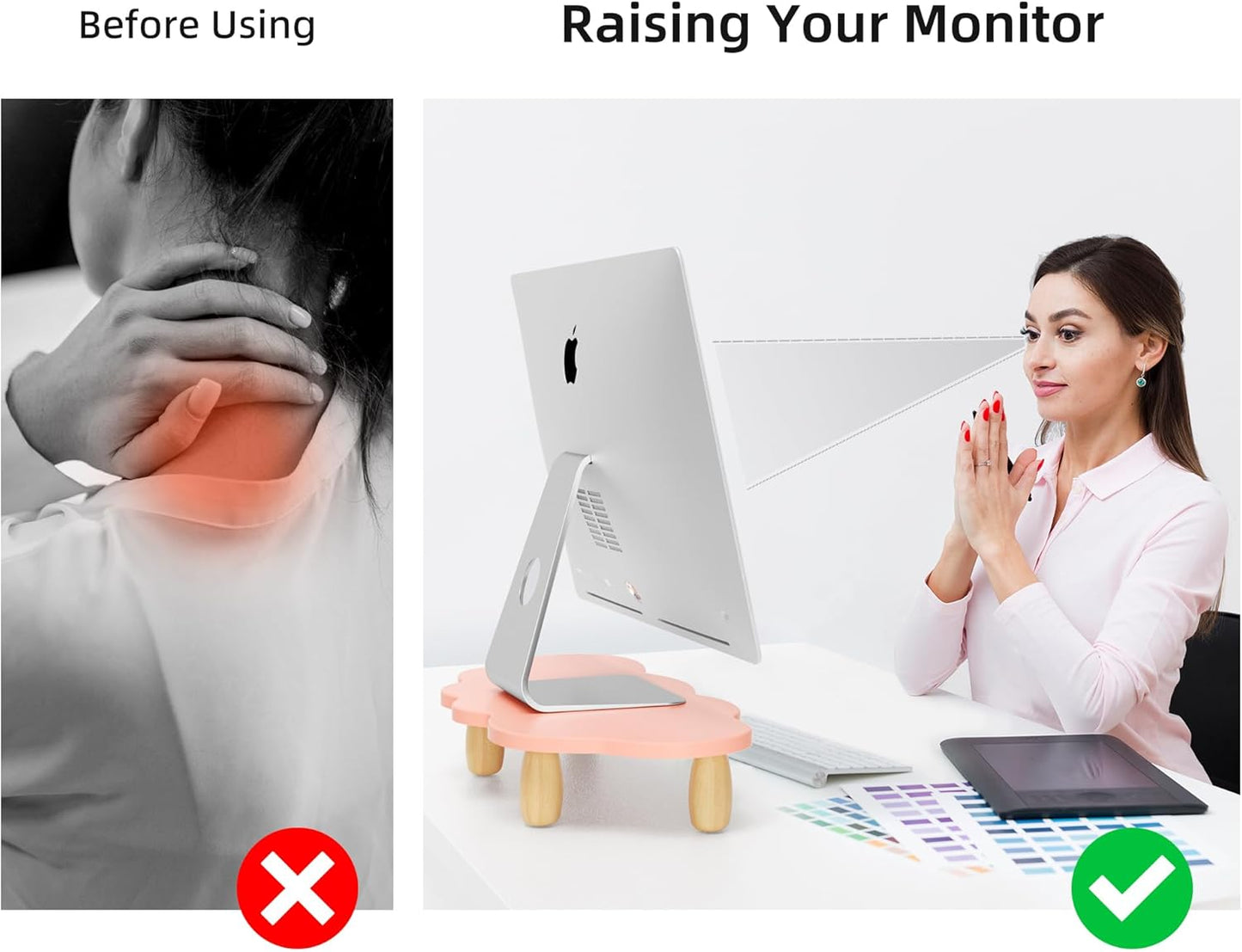 16.5IN AFOOYO Monitor Stand Riser,Cloud Shape Wood Computer Monitor Stand, Monitor Stand Riser, Multi-Purpose Desktop