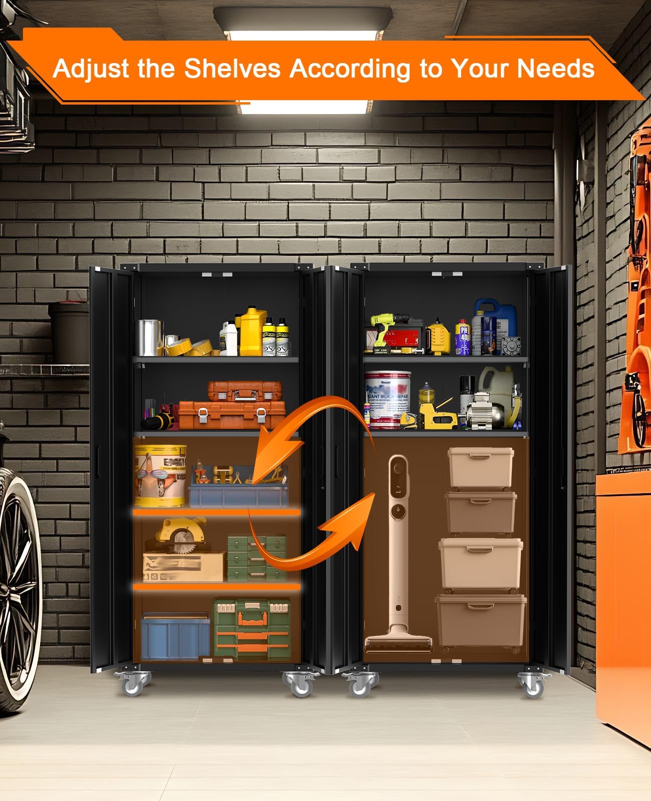 Garvee Storage Metal Cabinet 71" with Doors and 4 Shelves Adjustable Adjustable Feet and Lock Tall Storage Cabinet for Pantry Garage Craft Bedroom Office Shop