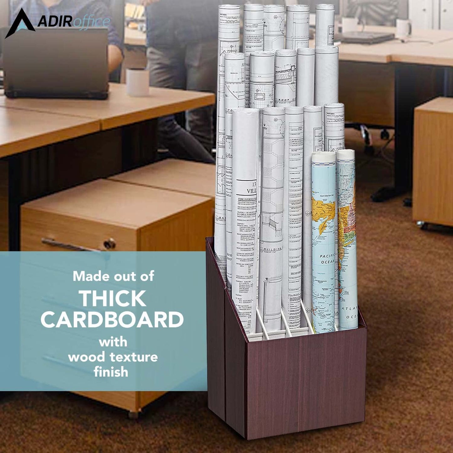 Adir Corp. Blueprint Storage Bin Organizer - Vertical File Box for Blueprints, Posters, Construction Plans, Gift Wrap, And Map Holder Station - Cardboard Blueprint Holder - 1 Box