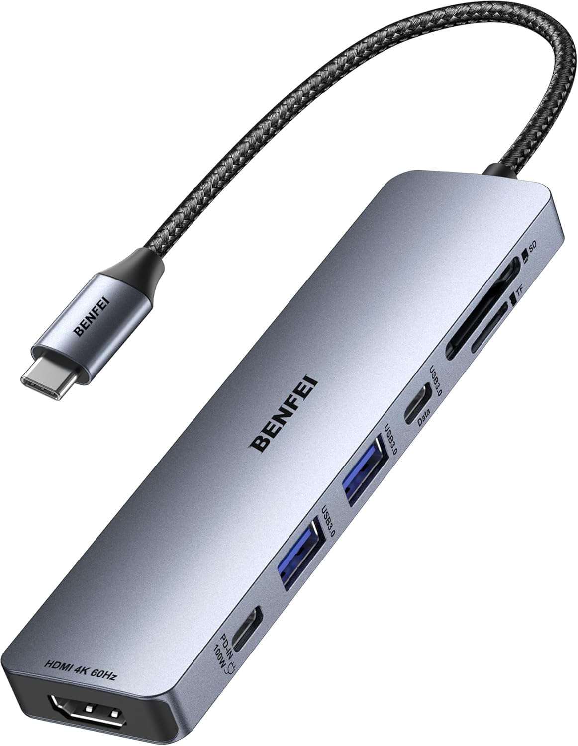 BENFEI 7-in-1 HDMI(4K@60Hz), 2 1 100W 15 USB C Hub with USB-A, USB-C Data, Charge, SD/TF Card Reader, Silicone