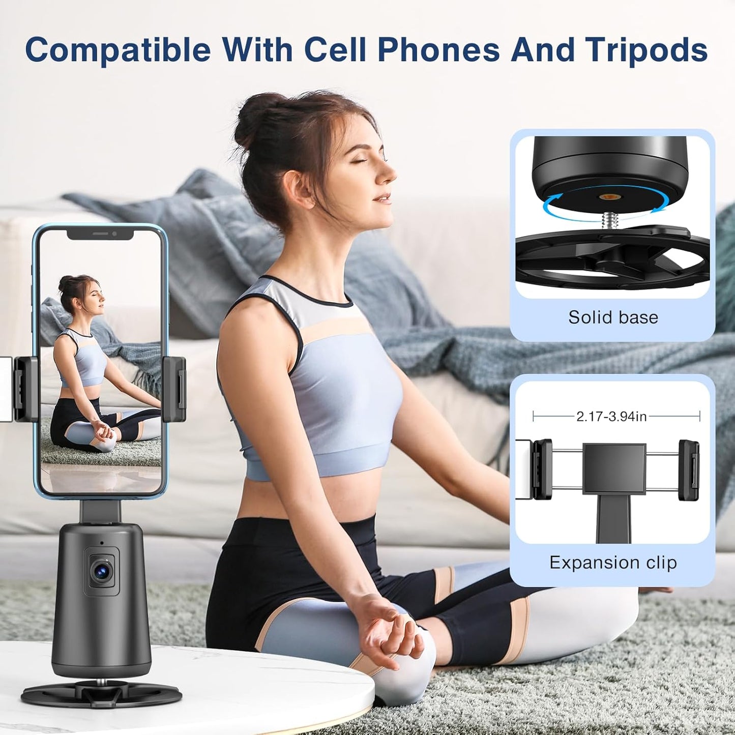 jiangler 360 Auto Face Tracking Tripod Rotating Cell Phone Photo and Video Kits Stand, No App, Camera Stand with Remote