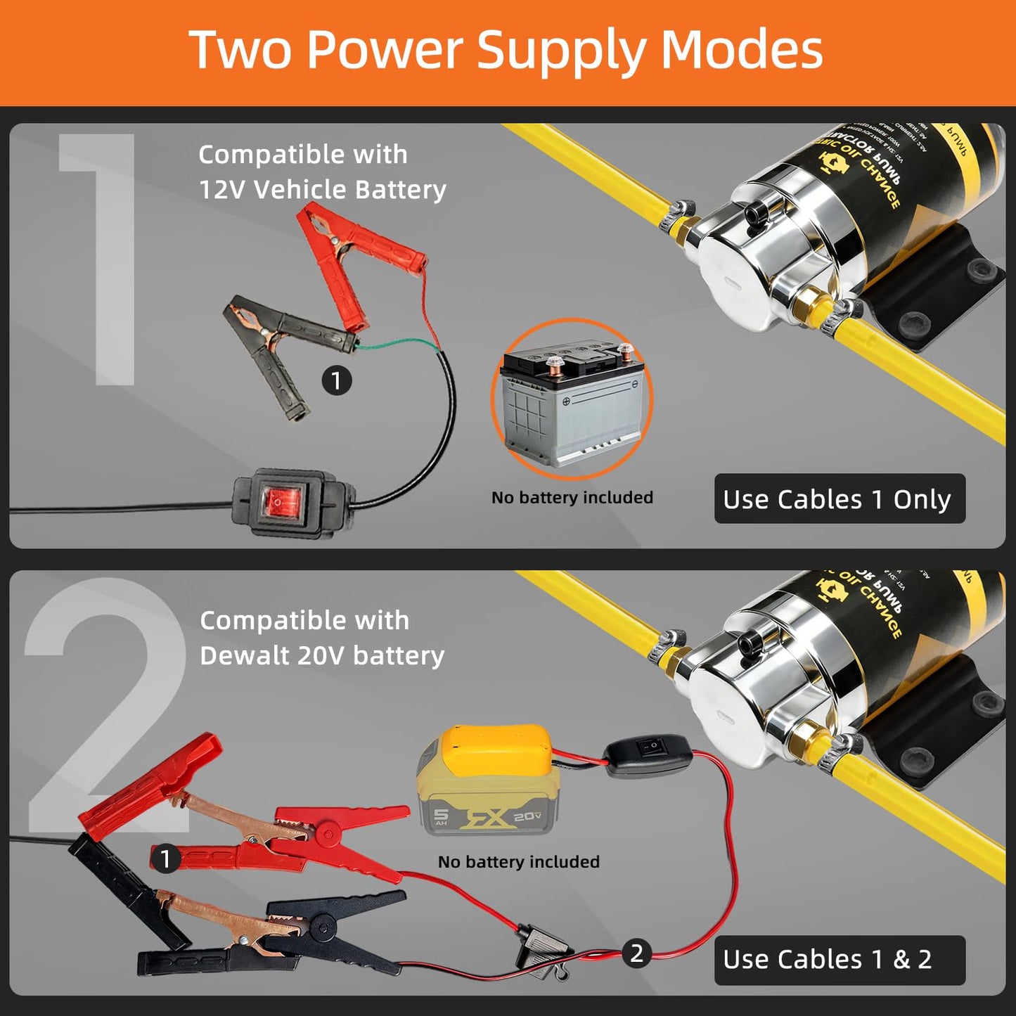 SYHXYSOO 100W Electric Oil Change Extractor Pump, 1-4L/min Oil Transfer Pump for Engine/Transmission/Gear Oil Change, Compatible with DeWalt 20V Battery(Oil Pump-B+Yellow Adapter)
