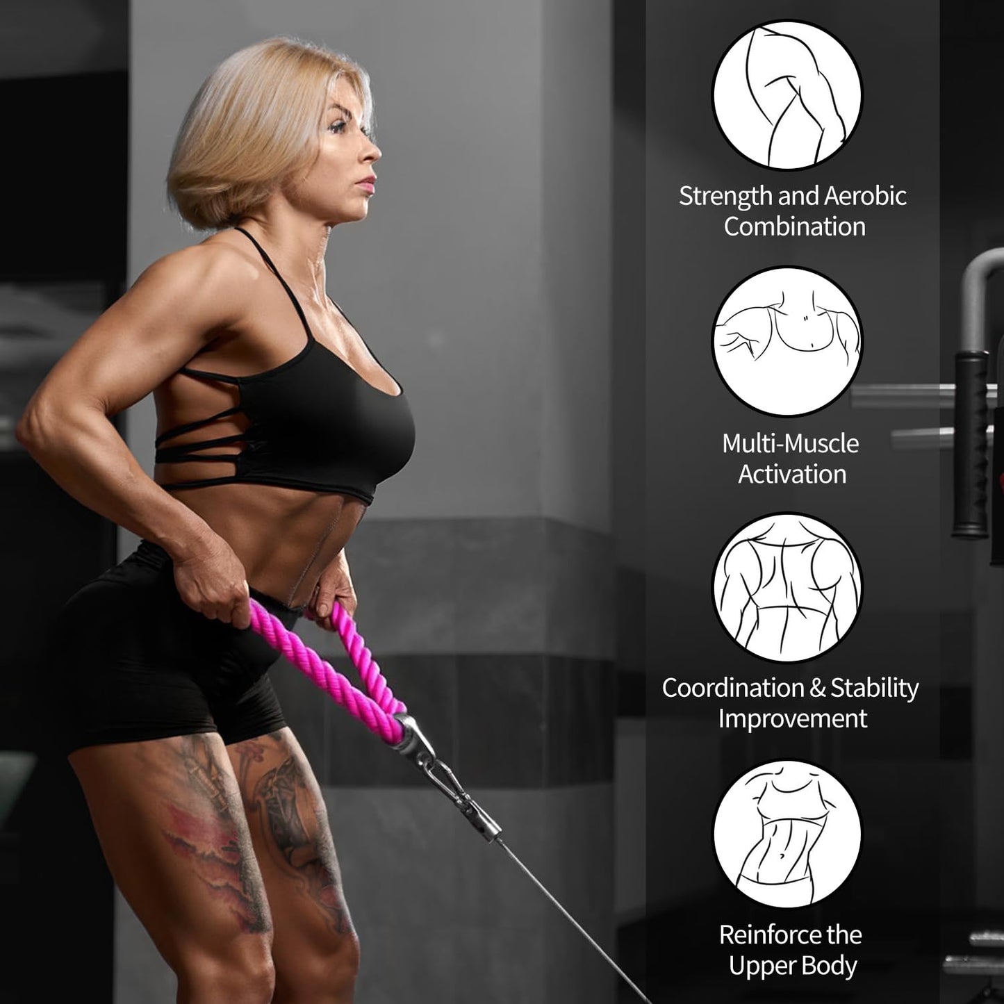 DkOvn Tricep Rope, 27 Inches Cable Machine Attachment, Pull Down Attachments with Carabiner, for Gym Home Workout Exercise