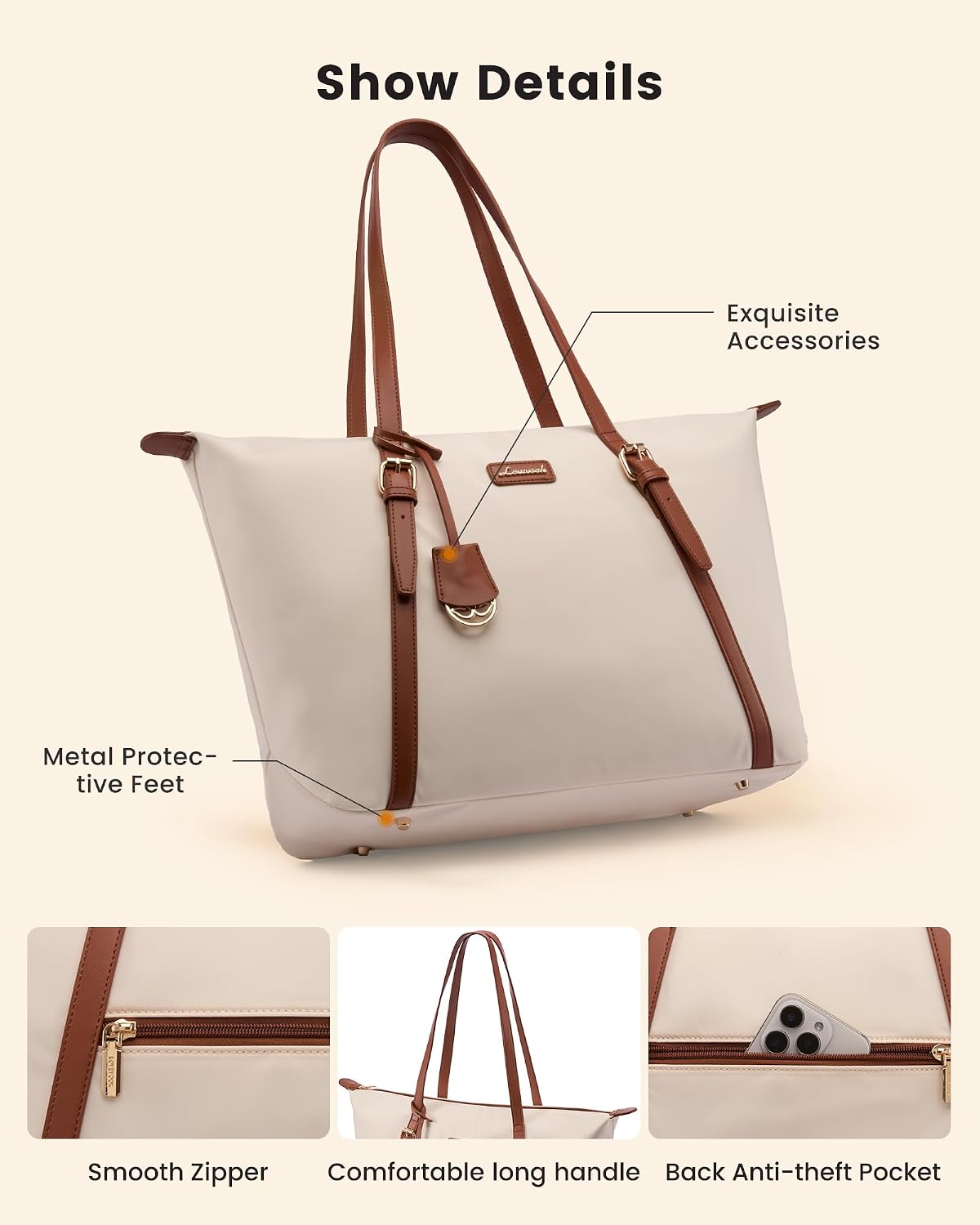 LOVEVOOK Laptop Tote Bag for Women, Lightweight Work Tote with Cup Holder, Waterproof Large Computer Bag for Office
