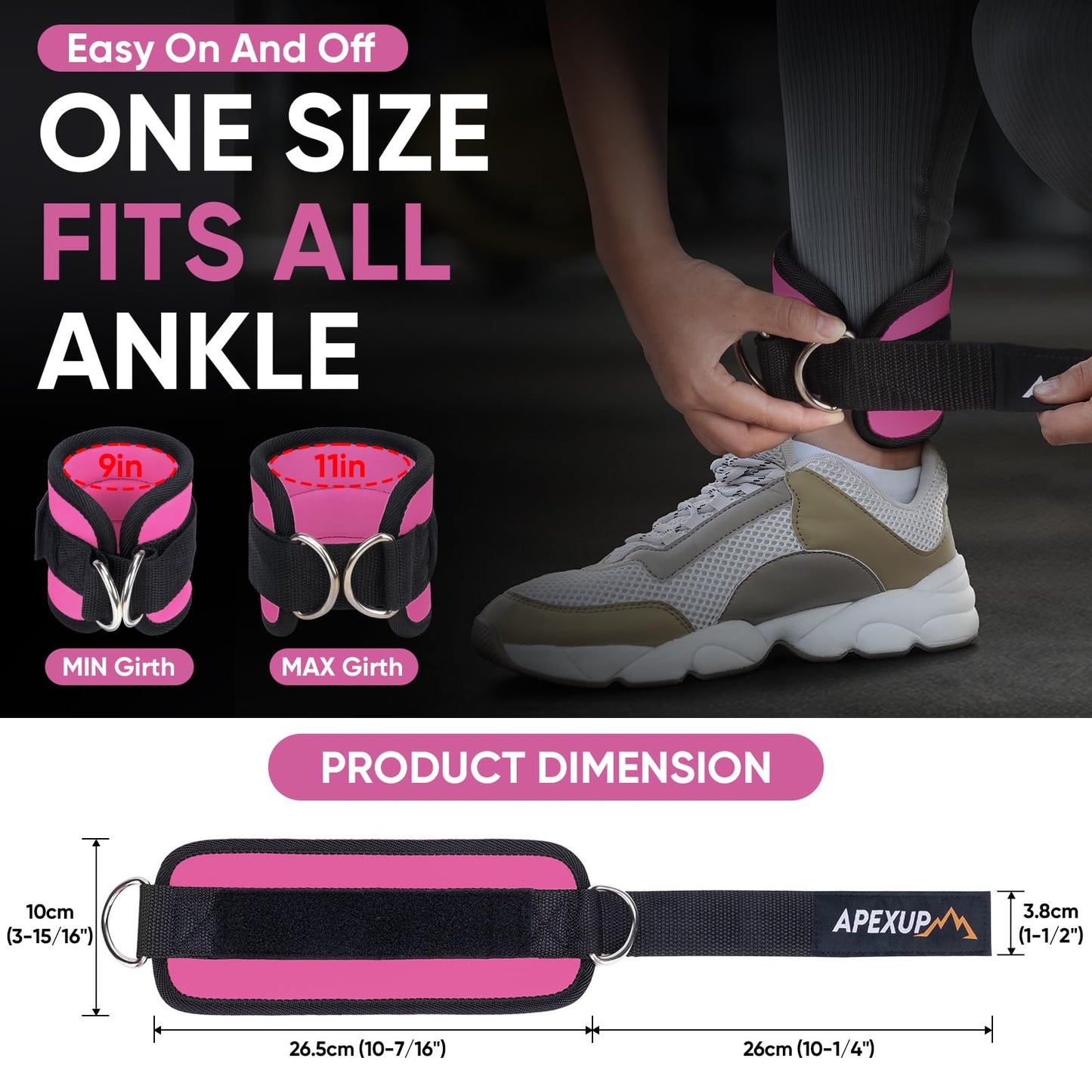 APEXUP Ankle Strap for Cable Machine, Ankle Resistance Bands, Cable Kick Back Straps for Gym, Glute Workouts, Leg Extensions, Adjustable Straps with Neoprene Padding (Pair, Rose Red)