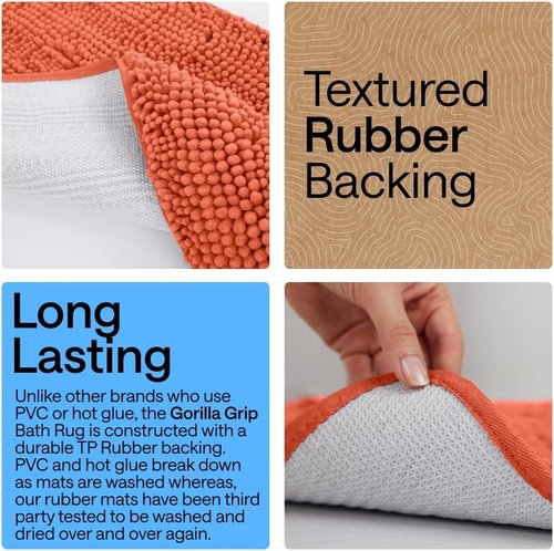 GORILLA GRIP Bath Rug Mat - Thick Soft Absorbent Chenille | Quick-Dry Microfiber 36x24 Coral