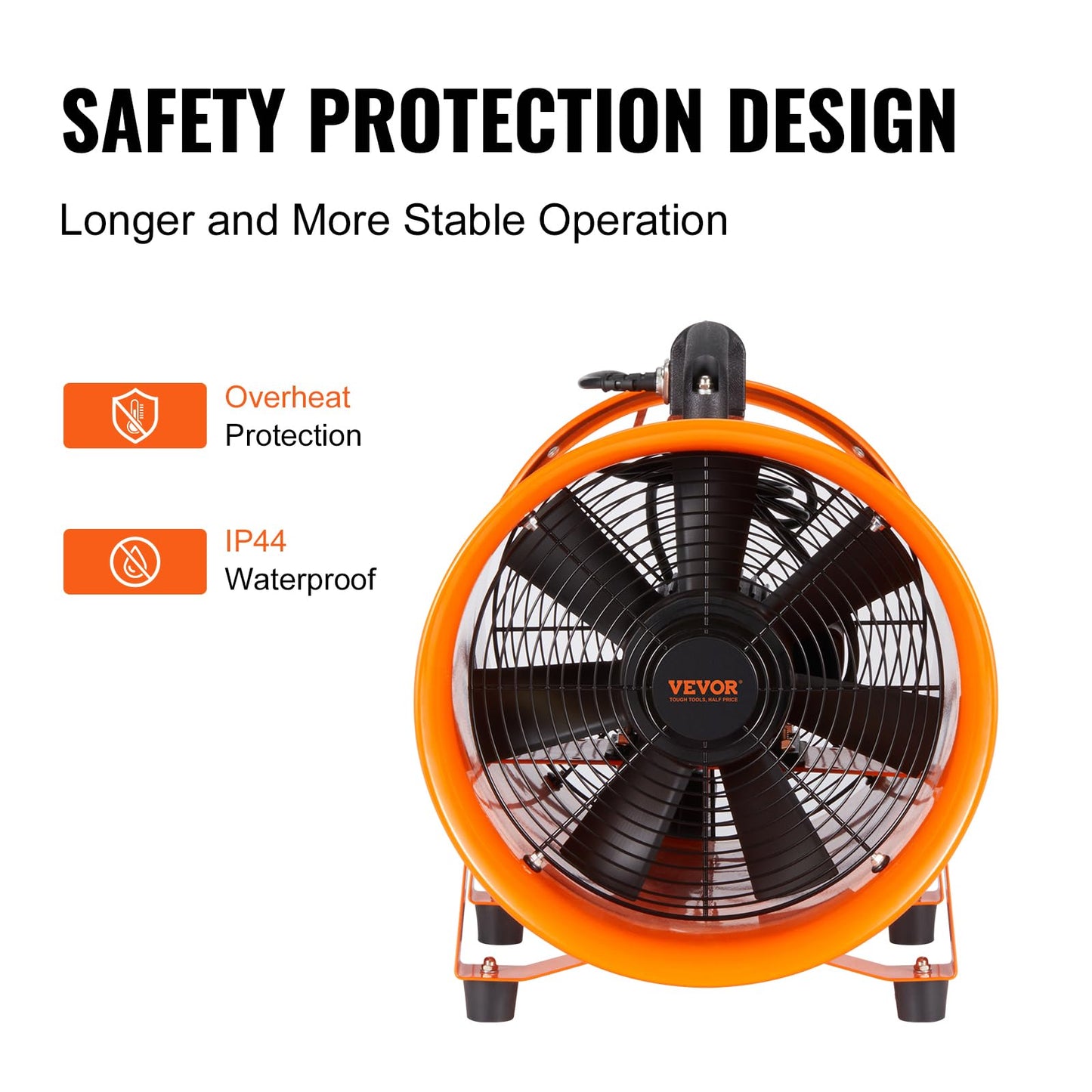 VEVOR Air Mover Blower Fan 12 Inch, 3198CFM 585W with 33ft Flexible Duct, Industrial Portable Ventilator Blower/Exhaust, Orange