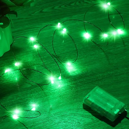Ariceleo Mini Fairy Lights - Battery Operated Copper Wire String Lights | 16ft Green for St. Patrick's Day Decor