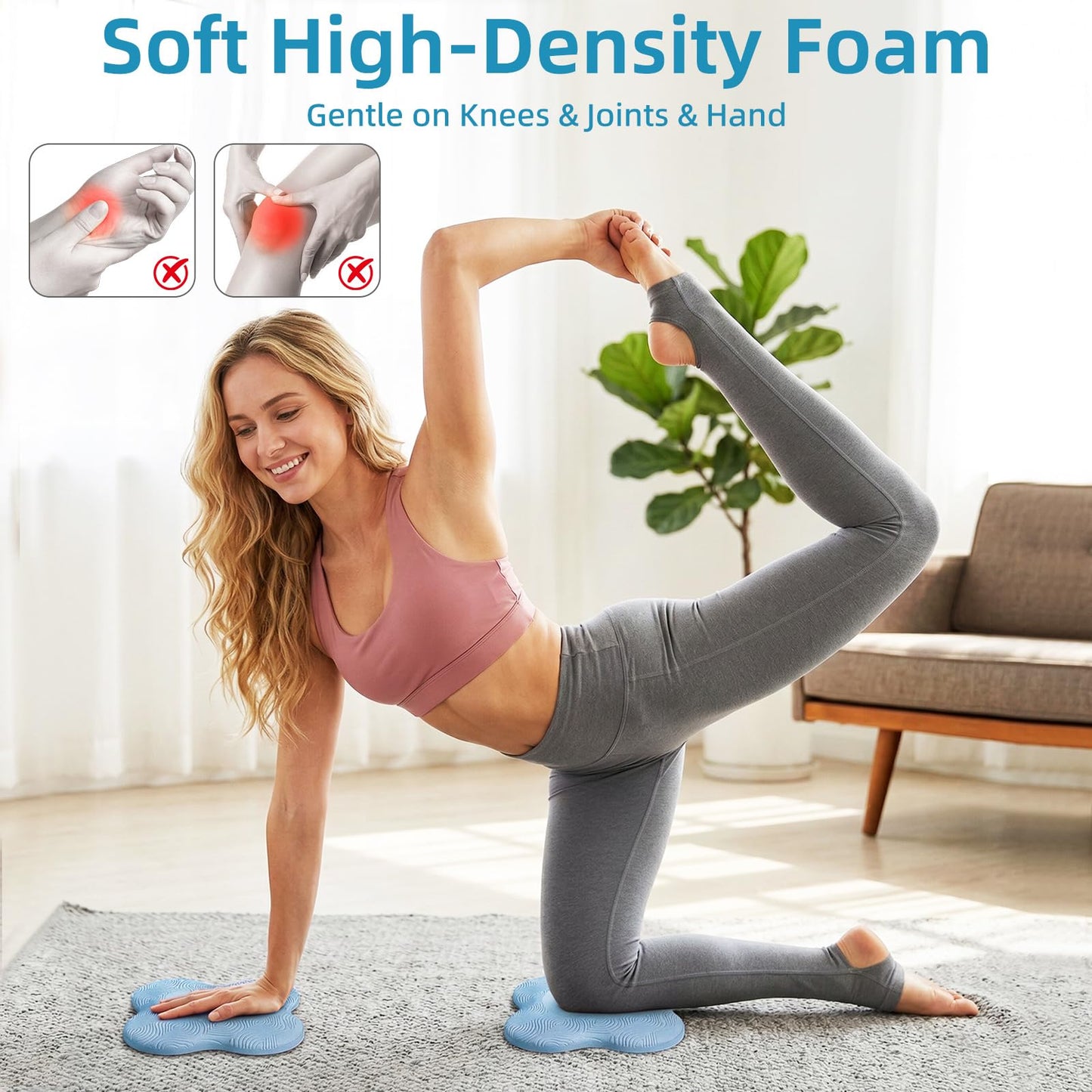 Yoga Knee Pads Set of 2 – Extra Soft Non-Slip Yoga Knee Pad Cushion for Knees Elbows Wrists – Pilates & Workout Knee Pads for Floor Exercises, Kneeling, Stretching, Fitness, Blue