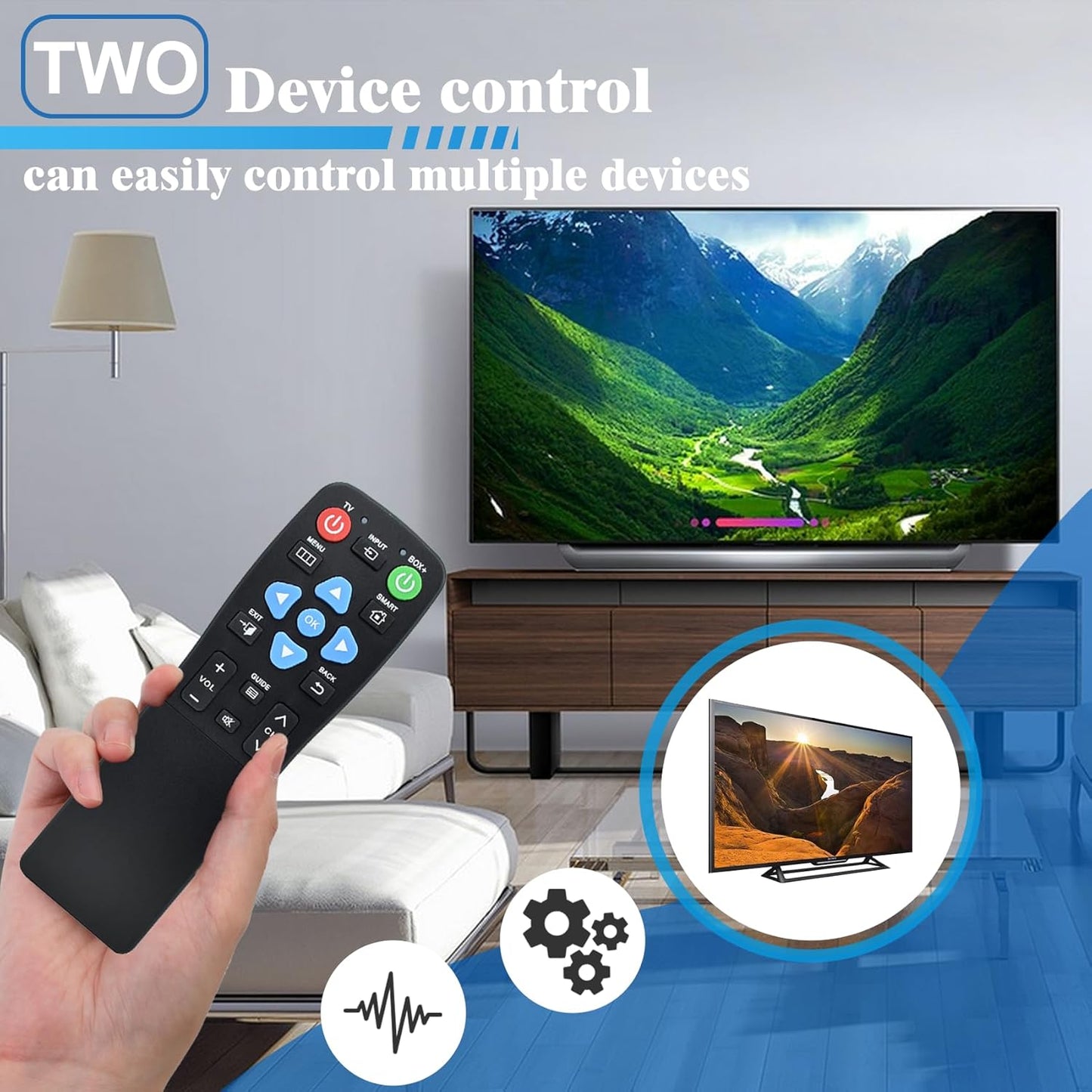 YunCChengFR Setup (2-Device Big Button TV Remote for Seniors & Elderly - Universal Remote with Large Buttons, Simple