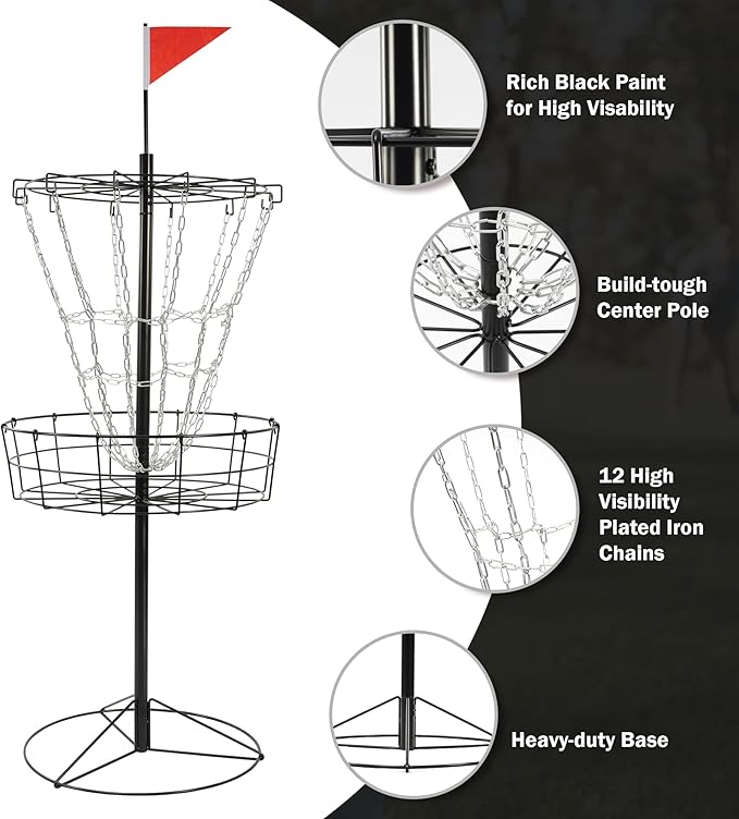 Disc Golf Targets, 12 Chains Portable Disc Golf Baskets, Metal Flying Disc Golf Practice Goal Baskets