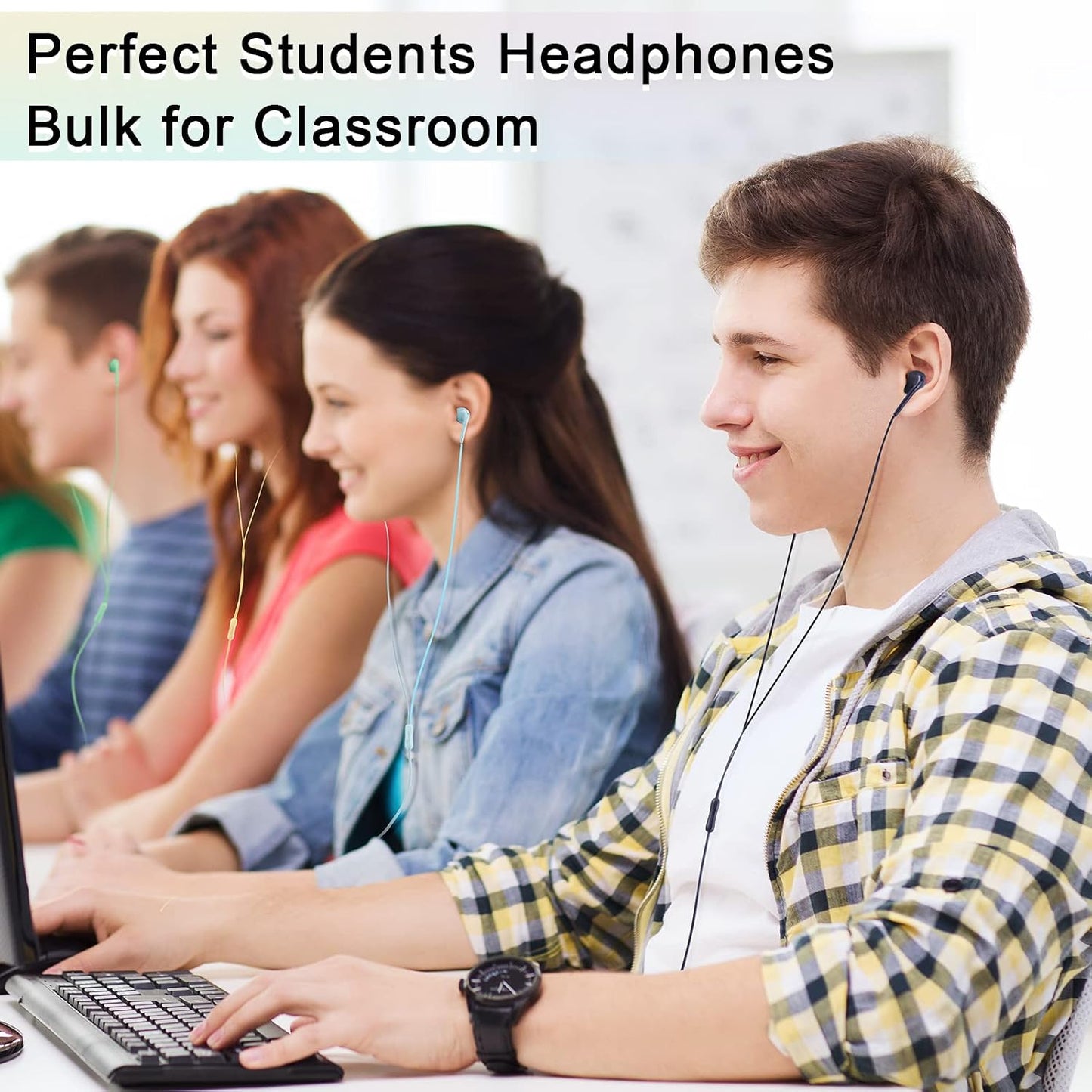 50 Pack 3.5mm Xinnun Bulk Earbud Headphones with Mic Student in Ear Earbuds Classroom Wired Ear Buds with Headphone