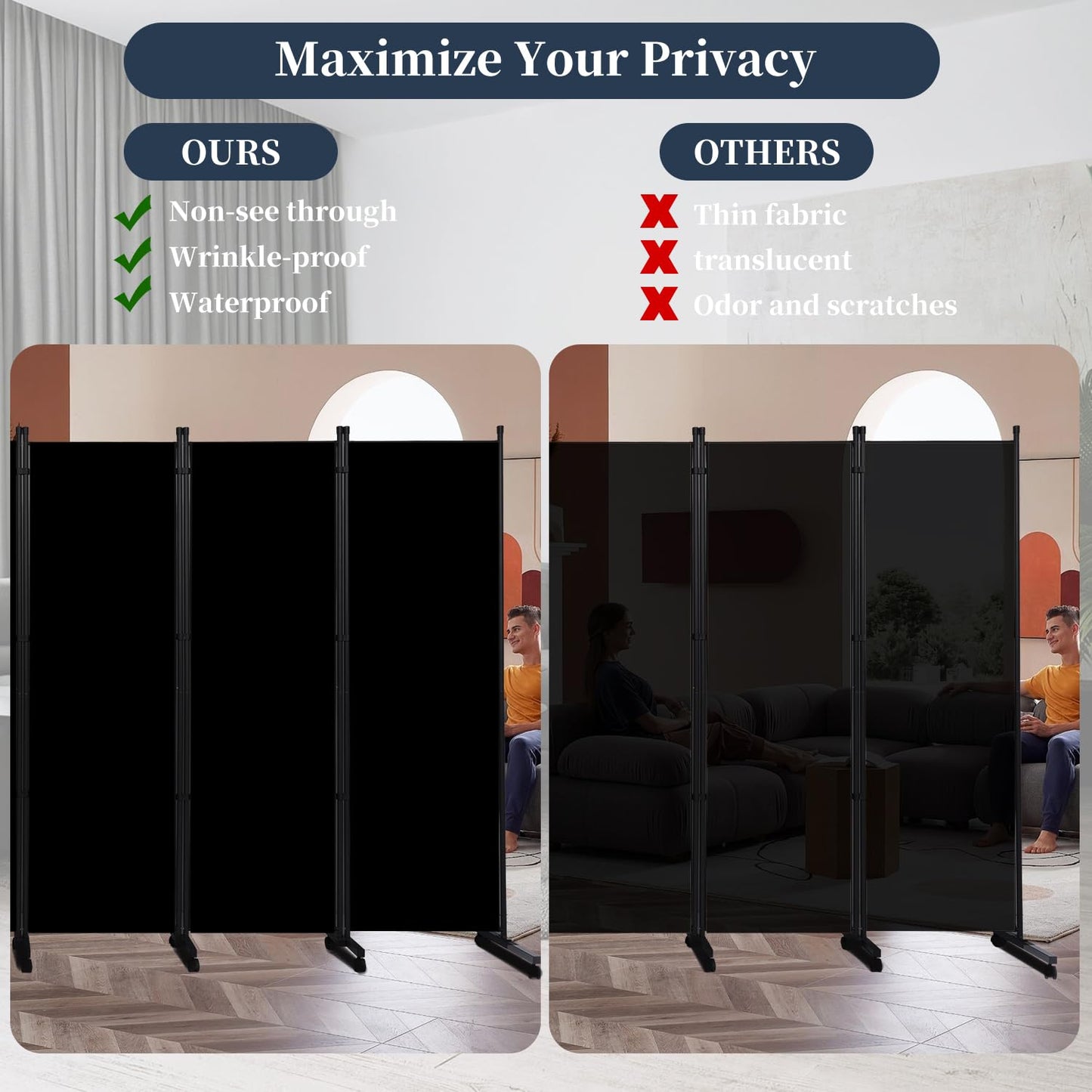 Room Divider Folding Privacy Screens W/Lockable Wheels, 132'' Partition Room Dividers Freestanding Room Divider Fabric Panel for Room Separation Wall Divider Bedroom