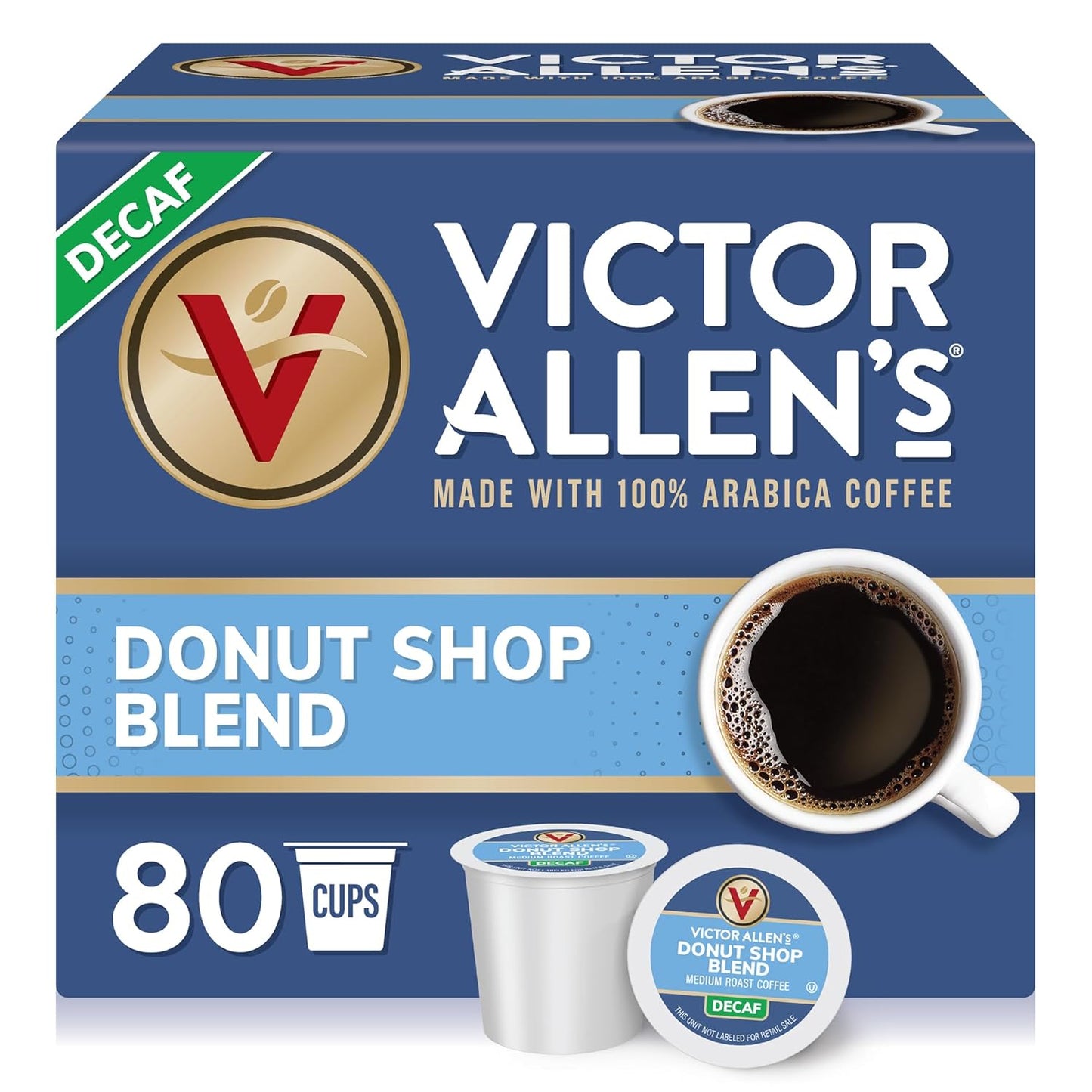 Victor Allen's Coffee Decaf Donut Shop Blend - Medium Roast Single Serve Pods | 80 Count for Keurig K-Cup Brewers
