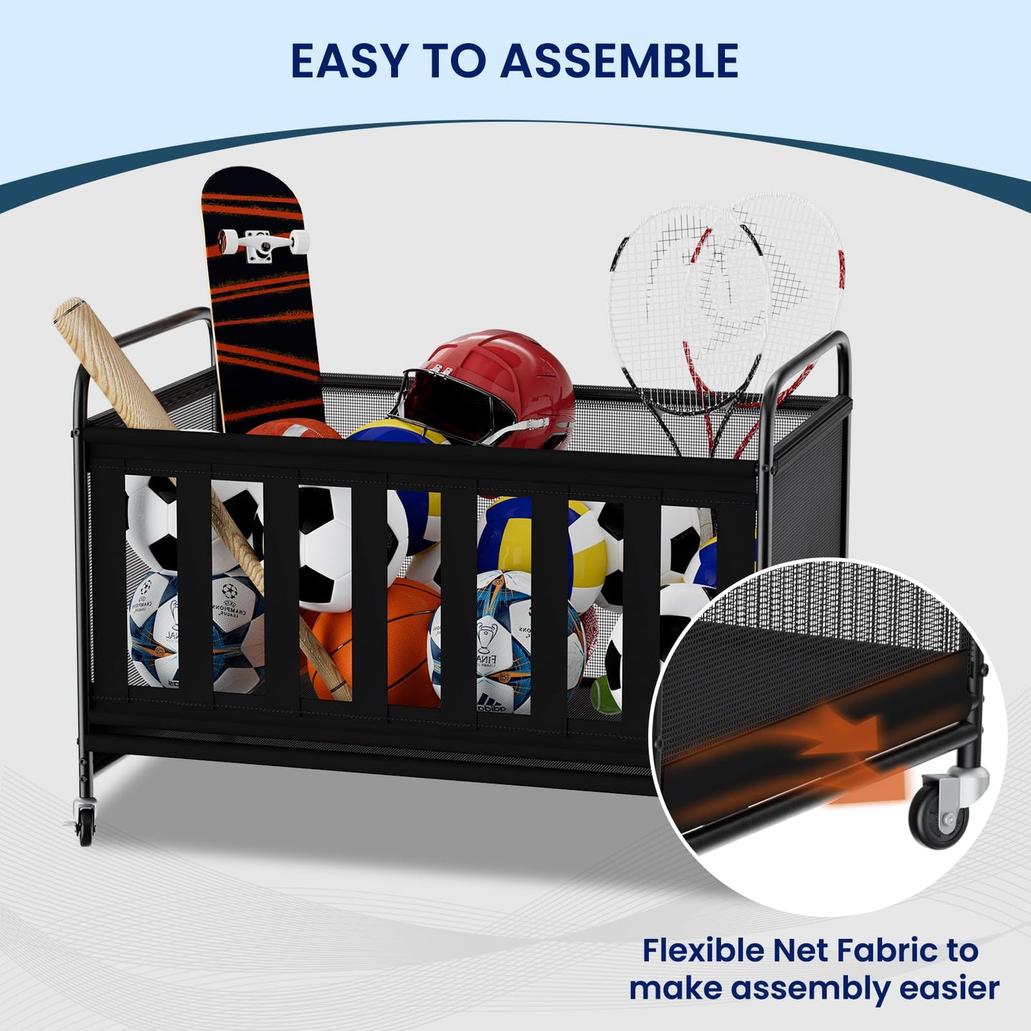 storenization Ball Storage Bin Large with Wheels, Outdoor Ball Storage for Garage, Sports Equipment Organizer Storing Volleyball, Basketball, Toys, Soccer and Baseball