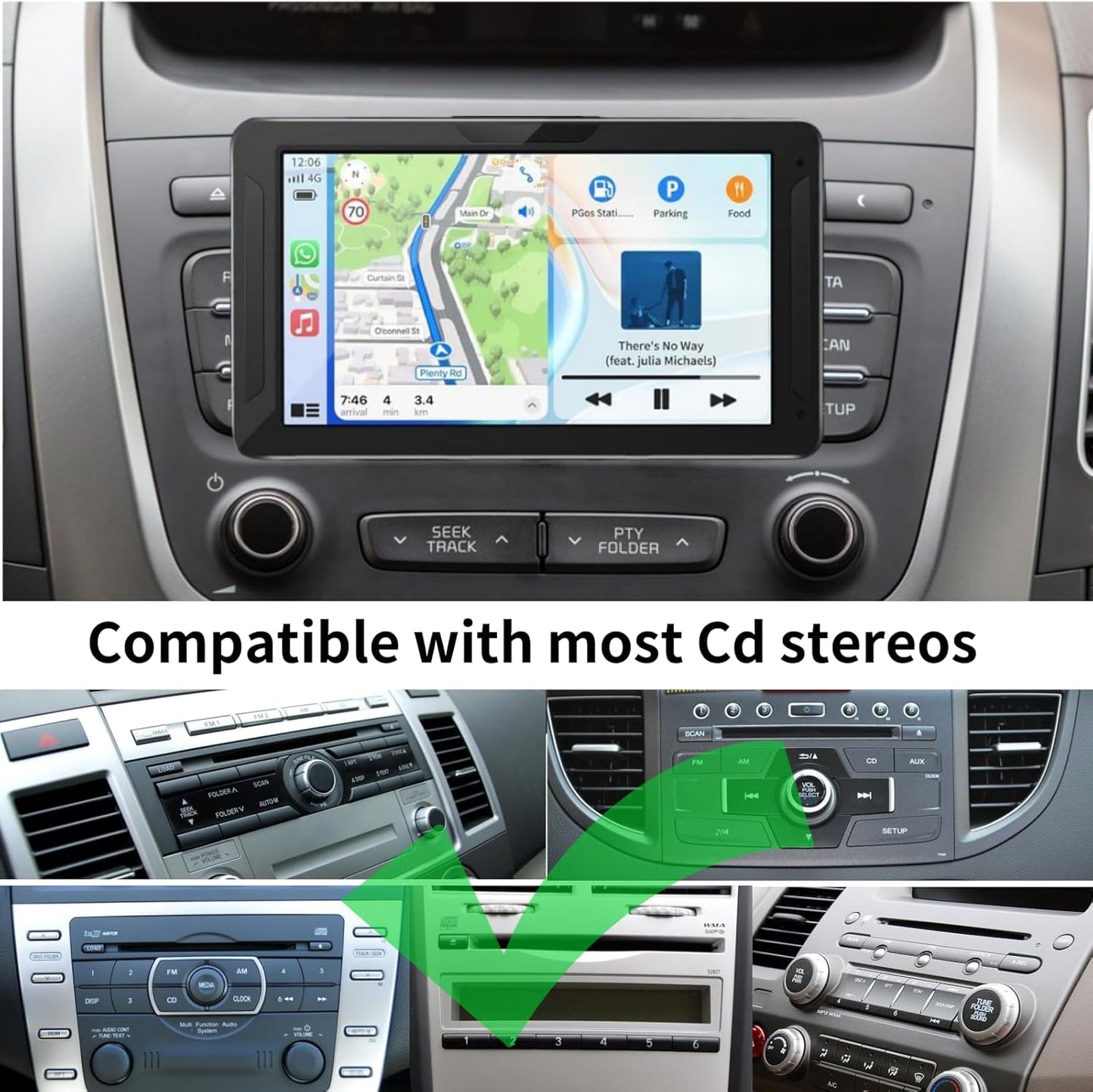 Epronic 360 7" 9" 10.26" Extended Arm CD Slot Mount for CarPlay Screen Adjustable Rotating Universal Head Compatible