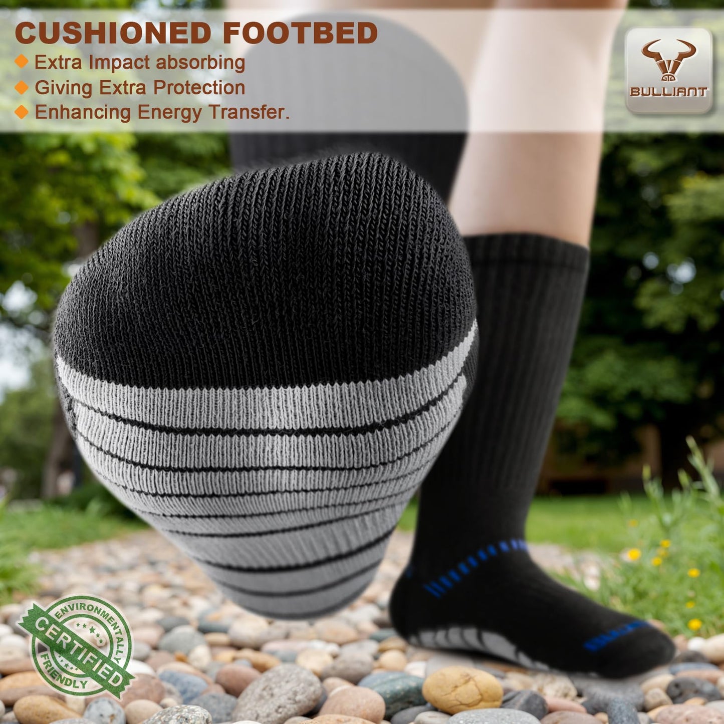 BULLIANT Men Socks, Athletic Compression Crew Socks Cushioned for Men Running Sports Hiking Fishing Arch Support(6Pairs,Shoes Size:Men 11-13)