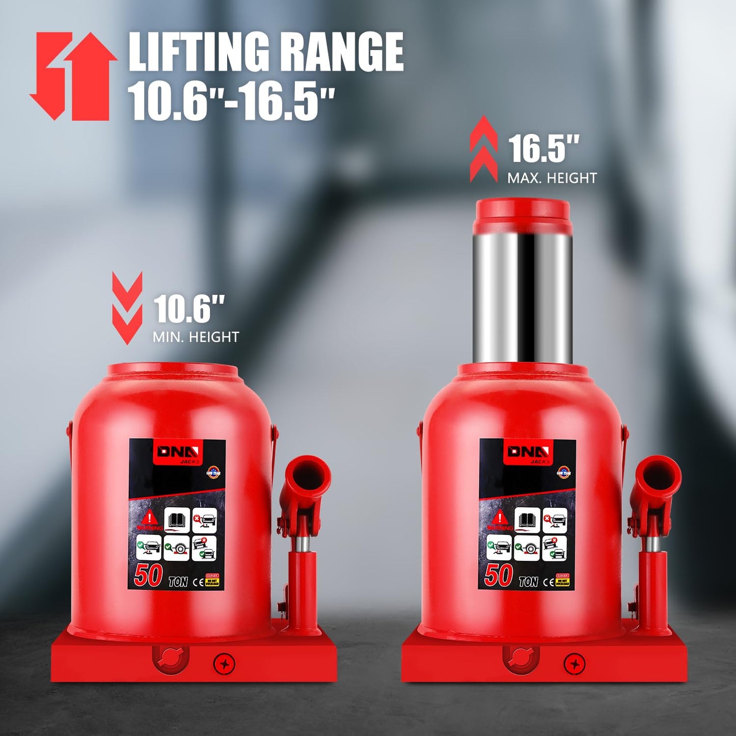 DNA Motoring 50 Tons / 110231 lbs Lifting Automotive Welded Hydraulic Bottle Jack for Repair Vehicle, Pickup, Truck, w/Manual Handle, Red,TOOLS-00365