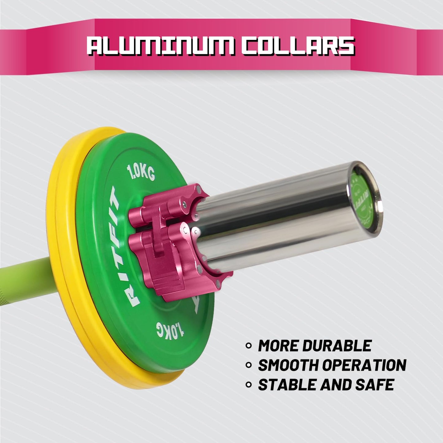 RitFit 2-Inch Magnetic Barbell Collars Locking Clamps - Heavy Duty Aluminum Alloy, Quick Release with Non-Slip TPR Pads for Olympic Weightlifting Powerlifting Training (Pair), Pink