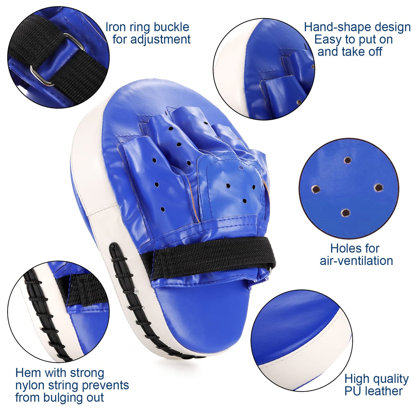 WUWEOT Boxing Focus Pads and Taekwondo Pad, 15.5 x 8 Blue, 2-in-1 Punching Mitts Kick Pack Set, Martial Arts MMA Kicking Shield Training for Men Women Gym
