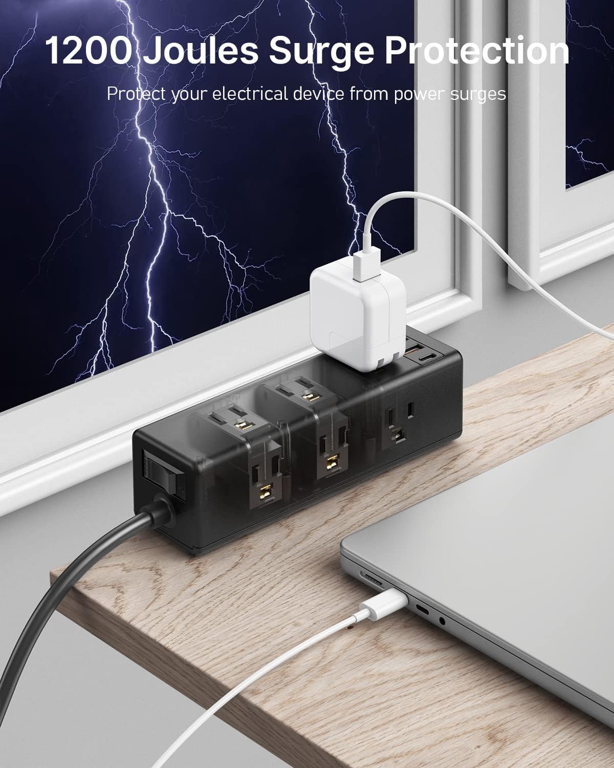 CCCEI 9 45W 4 1.6 inch Desk Clamp Power Strip with Outlets, Desktop Edge Mount Surge Protector with USB-A and USB-C