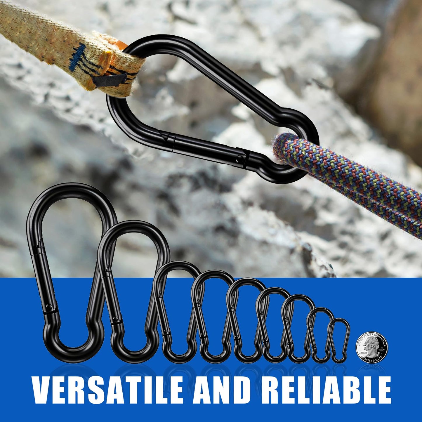 Small Carabiner Clip Hook, 1.57 inch 10 pcs Black Heavy Duty Spring Snap Hook Key Chain, Carabiners Clips for Outdoor Camping, Swing Set, Hammock, Hiking Travel, Fishing, Quick Link Keychain
