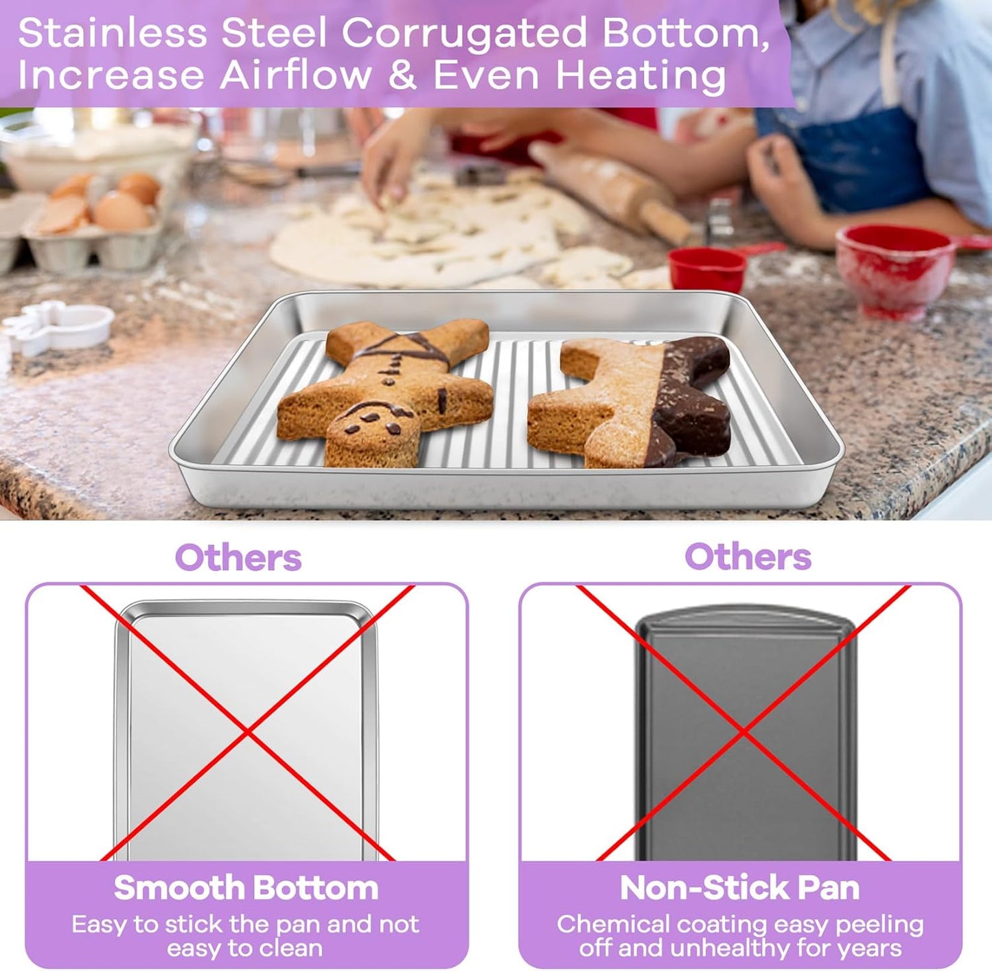 P&P CHEF Baking Oven Pan - Stainless Steel Sheet Tray with Wire Rack | Dishwasher Safe, 10.5 x 8 x 1 Inch