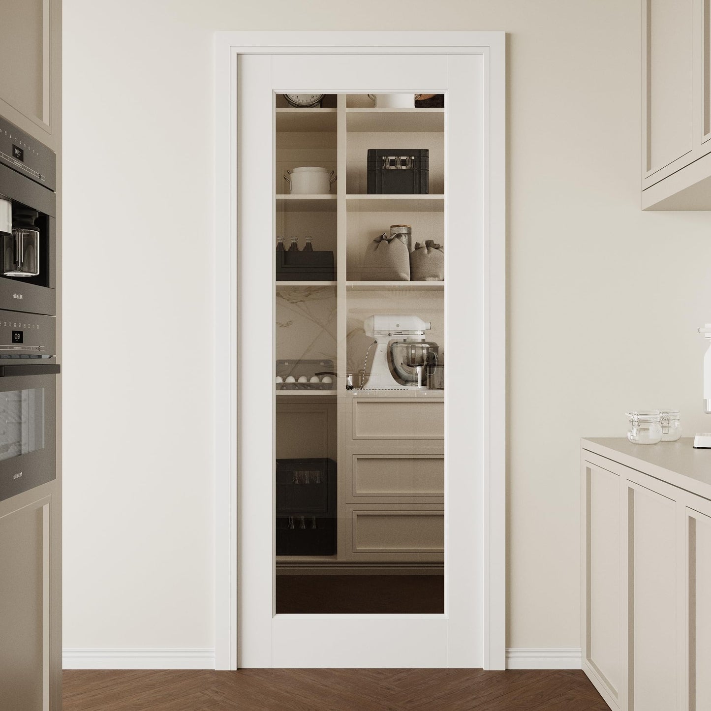 CRUTOP 32''x80'' 1-Panel Clear Glass Interior Slab Shaker, Pre-Assembled Panel for Barn Door, Pocket Doors, French Doors; for Pantry, Bedroom, Closet, Laundry Room & Bathroom –White Paintable