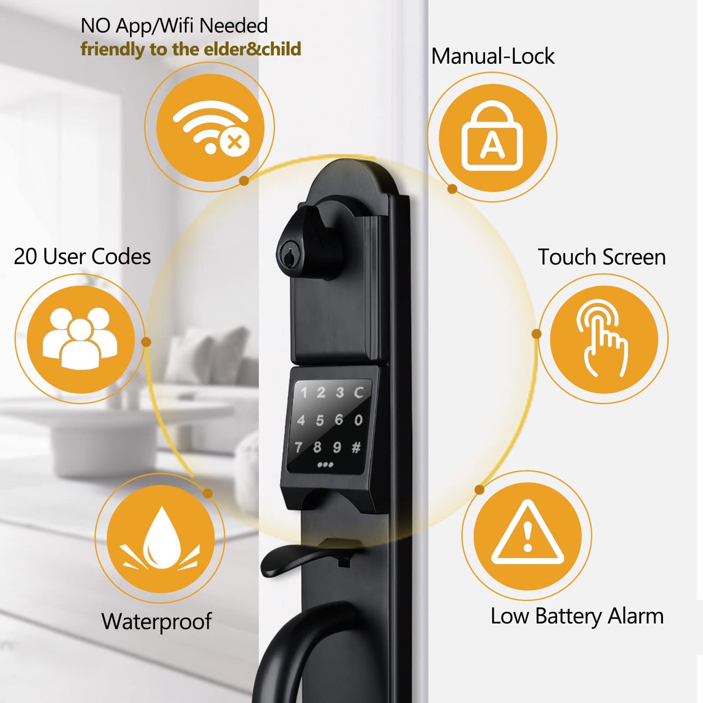 HISAFE Keyless Entry Door Lock Set, Heavy Duty Smart Double Door Handleset with Touchscreen Keypad, Electronic Keyed &Dummy Exterior Door Lock Set, Left Handed, 17.52'' Length