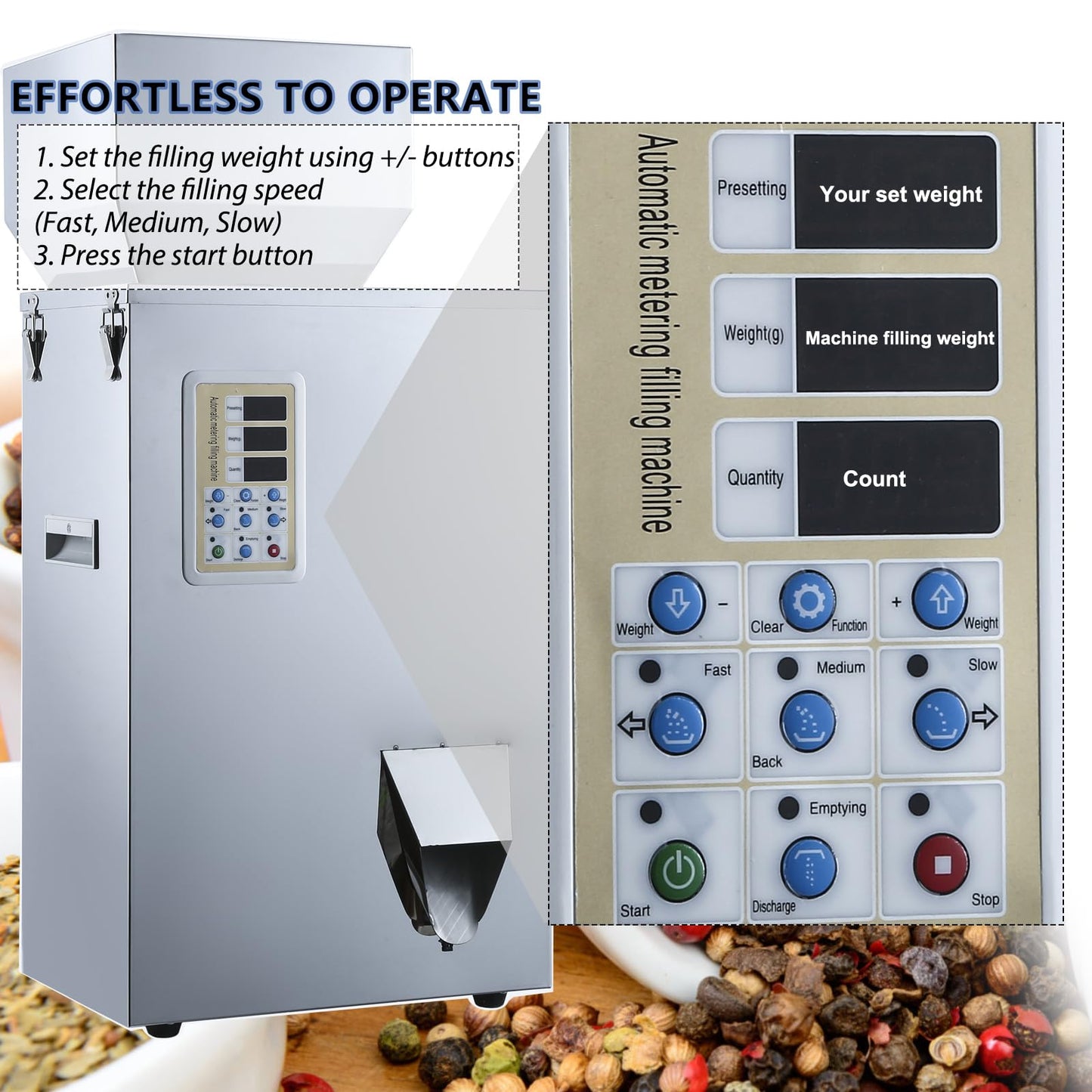 FunSealer Powder Filling Machine, Granule Filler, Automatic Filling and Packing Machine For Flour Spices Seeds 10-500g 110v60hz