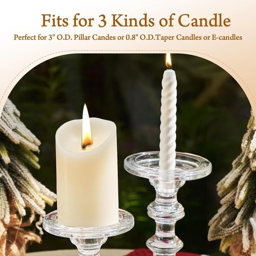 CHILL RECIPE Glass Candle Holder Set - Heavy Tall Crystal Holders for Pillar & Taper Candles | Set of 3