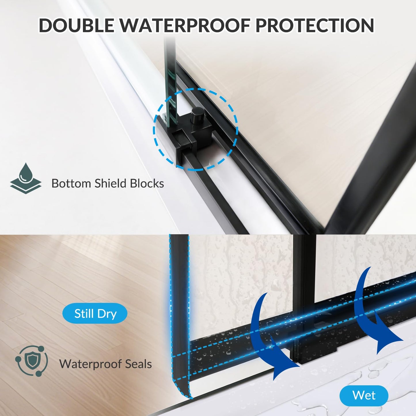 MORVANO Glass Shower Door 56-60" W x 75" H,Sliding Shower Door with 5/16" (8mm) Clear Tempered Glass,Black Glass Door with Explosion-Proof Film,Frameless Shower Door with Reversible Installation