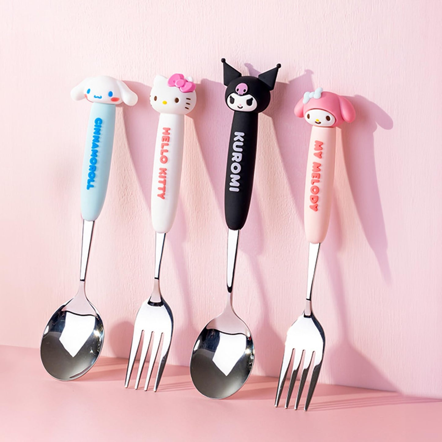 2 PCS Spoon and Fork Set, Cute Stainless Steel Silverware Set, Cartoon Salad Forks and Soup Spoons, Gift for Her