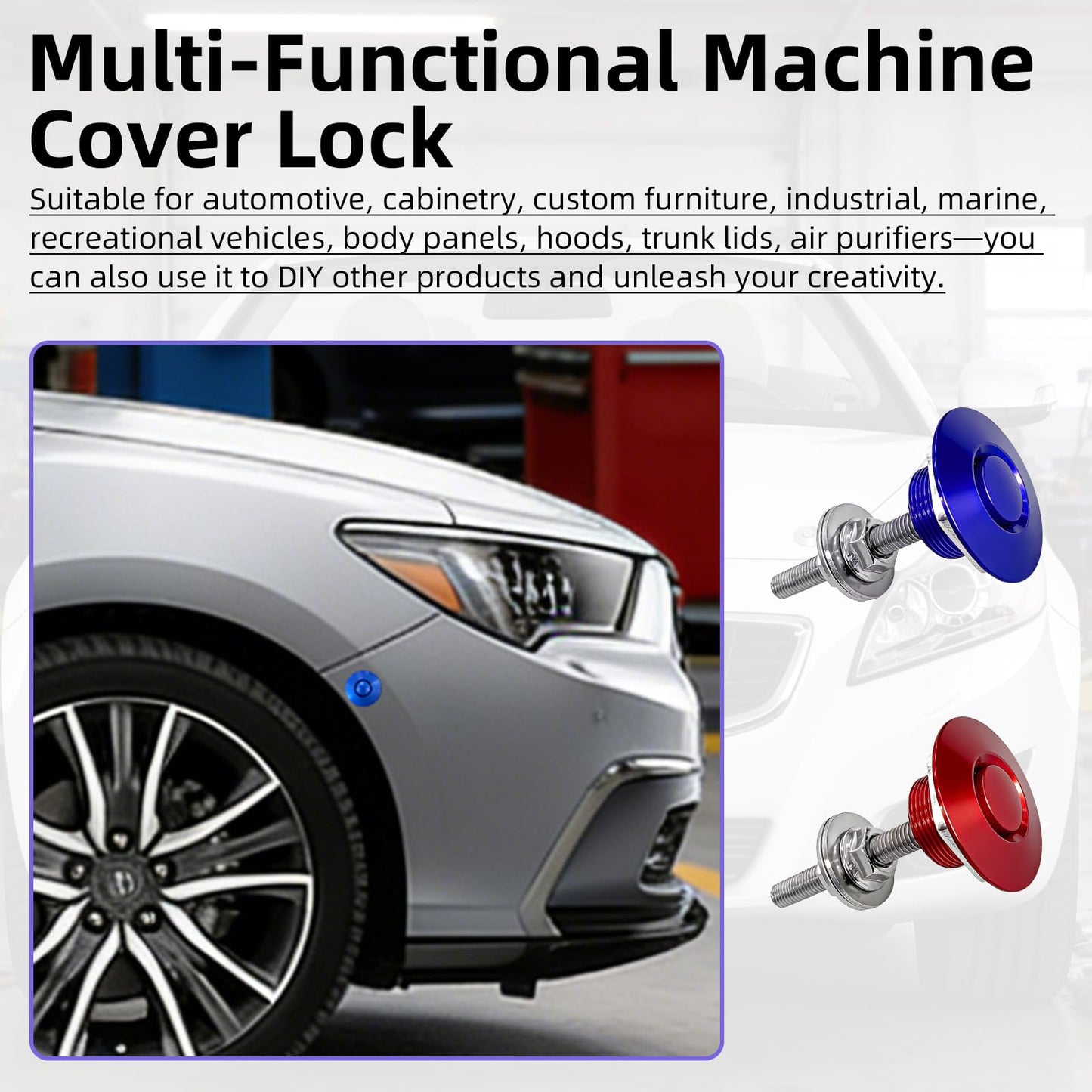 6Pack Quick Release Latch Universal 1.25in Diameter Aluminum Alloy Car Hood Pins Lock Clip Kit for Bumper Hood License Plate (Pack of 6pcs, Red, Silvery, Blue)