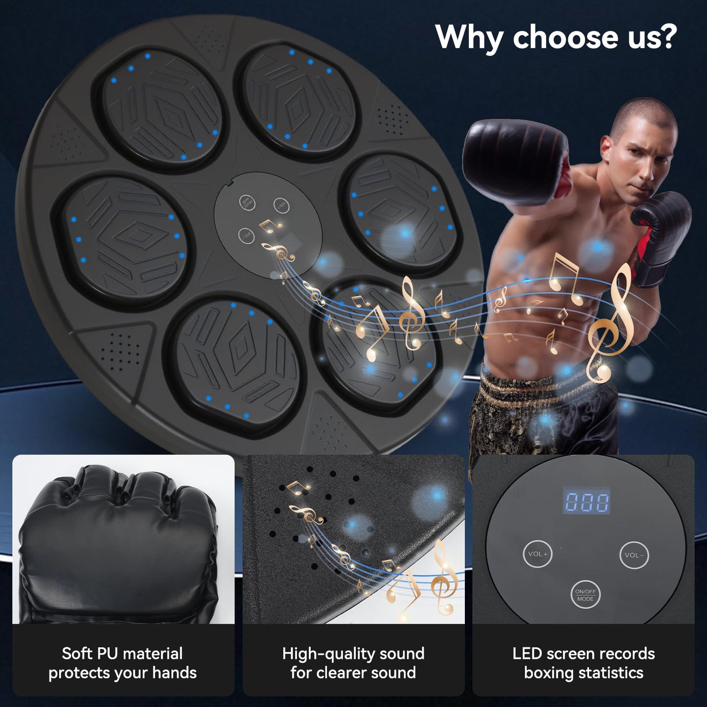 FIRINER 2025 Music Boxing Machine for Adults and Kids, Wall-Mounted Bluetooth Smart Punching Machine with Gloves, Bandages, and Head-Mounted Punching Ball, Fitness Equipment for Home, Office, or Gym