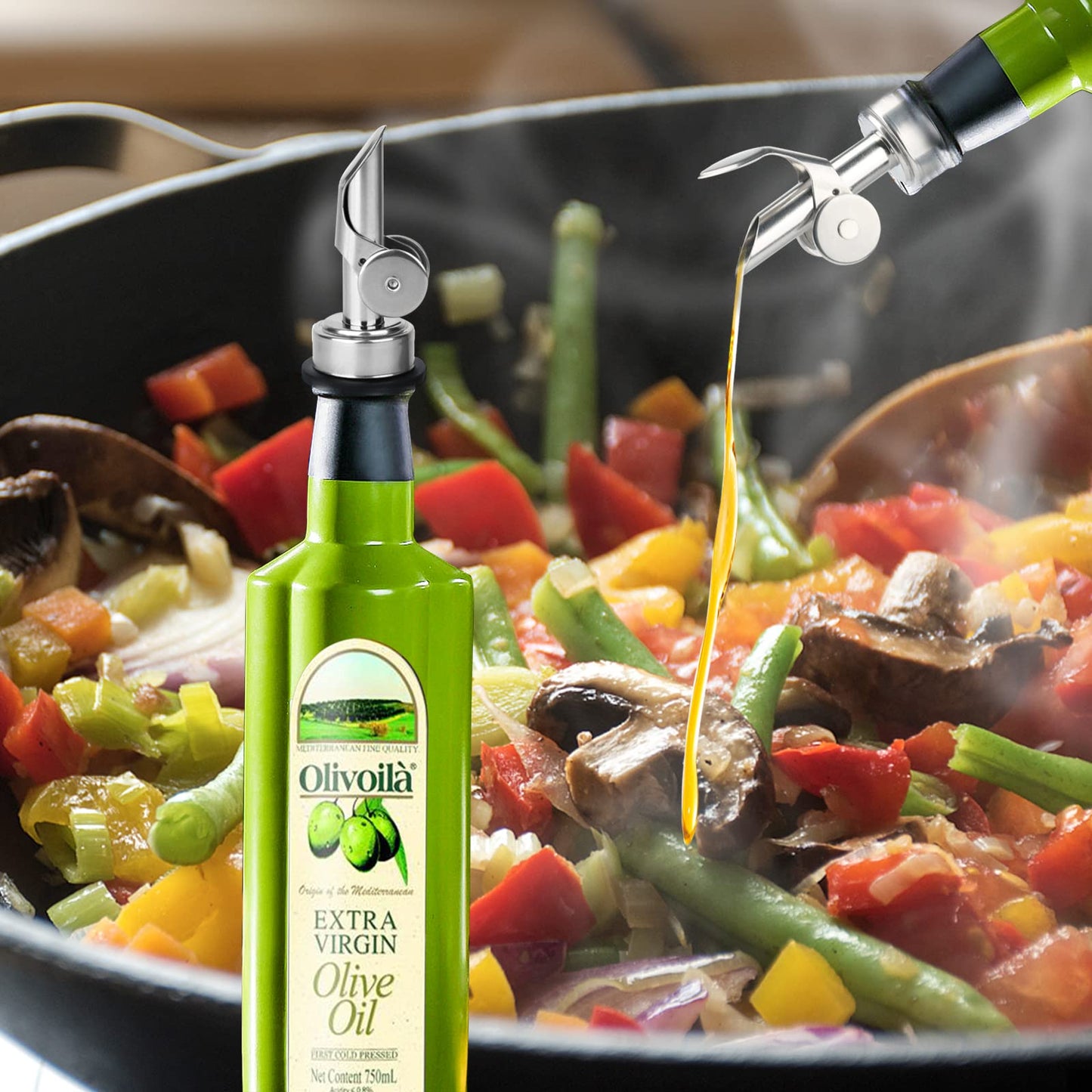6PCS Liquor Bottle Pourers, Auto Flip Olive Oil Dispenser Spout, Weighted Stainless Steel Alcohol Pourer Spouts, Olive Oil Spout Suitable for About 3/4" Bottle Mouth
