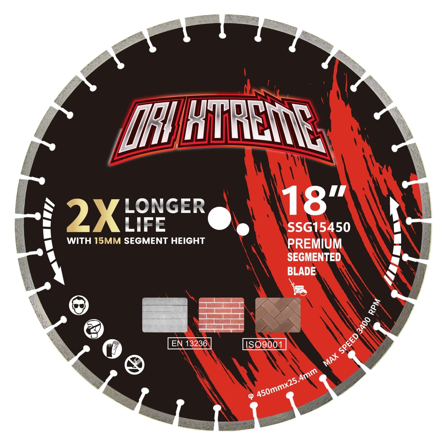 ORIXTREME 18 Inch Diamond Concrete Saw Blade, Segmented General Purpose Blade Dry/Wet Cutting Concrete, Reinforced Concrete, Masonry, Brick, Block,1" Arbor