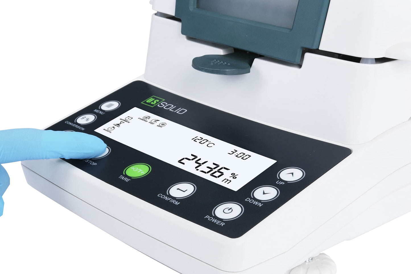 U.S. Solid Moisture Analyzer - 110g Capacity, 1mg Readability, 0.01% Accuracy, 40-199°C Drying Range, 90 mm Pan w/ 50 Dishes, Moisture Balance with RS232 for Lab, Research, Food & Industrial Use