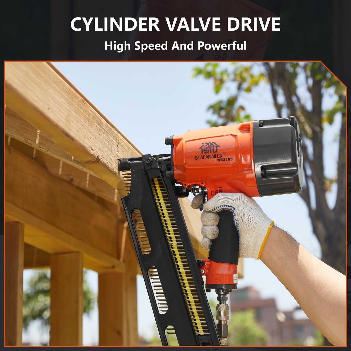 Stafanailer NR2183 High Speed Framing Nailer with Aluminum Magazine, 21 Degree Pneumatic Framing nail gun, 2-Inch up to 3-1/4-Inch Collated Full Head Framing Nails, Framing, Wooden House Building