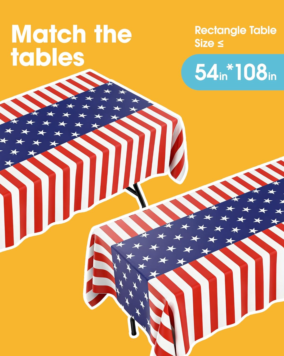 Niuara American Flag Tablecloth - 4 Pack Disposable 54" x 108" Patriotic Decor for 4th of July & Memorial Day