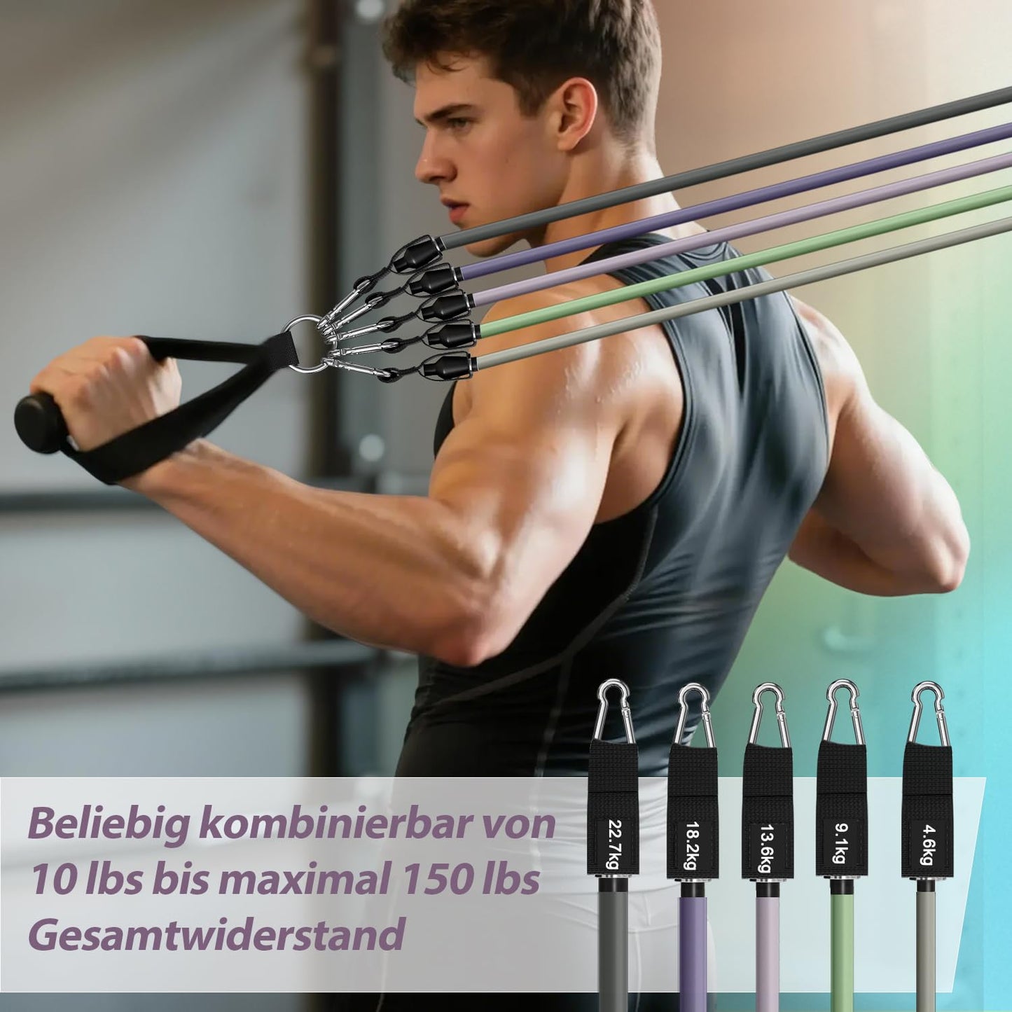 WHATAFIT Resistance Bands, Exercise Bands，Resistance Bands for Working Out, Work Out Bands with Handles for Men and Women Fitness, Strength Training Home Gym Equipment Purple Grey