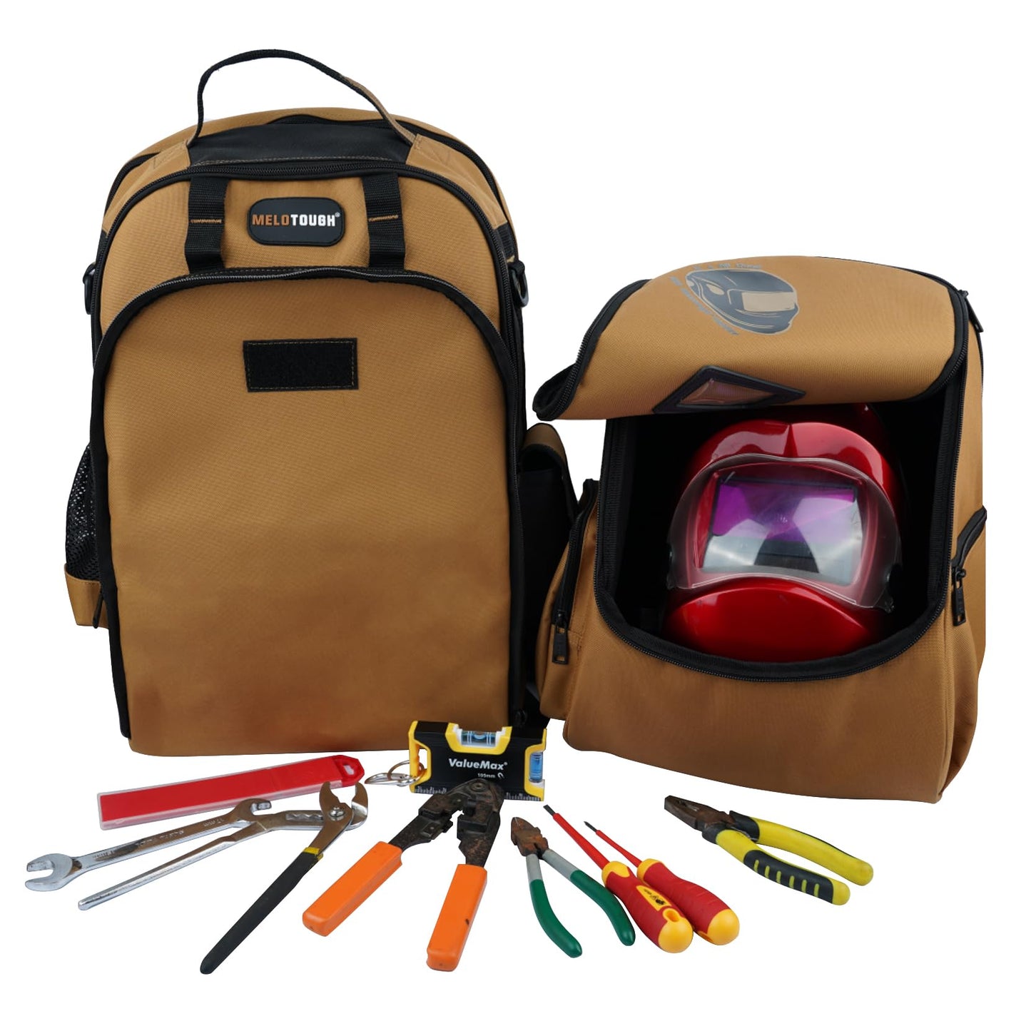 MELOTOUGH Welding Tool backpack for Tools and Helmet Extreme Gear Pack with Large Capacity Welding Helmet Bag,Work Knee Pads for Men Women Construction, Flooring, Roofing - Comfortable and Non Slip